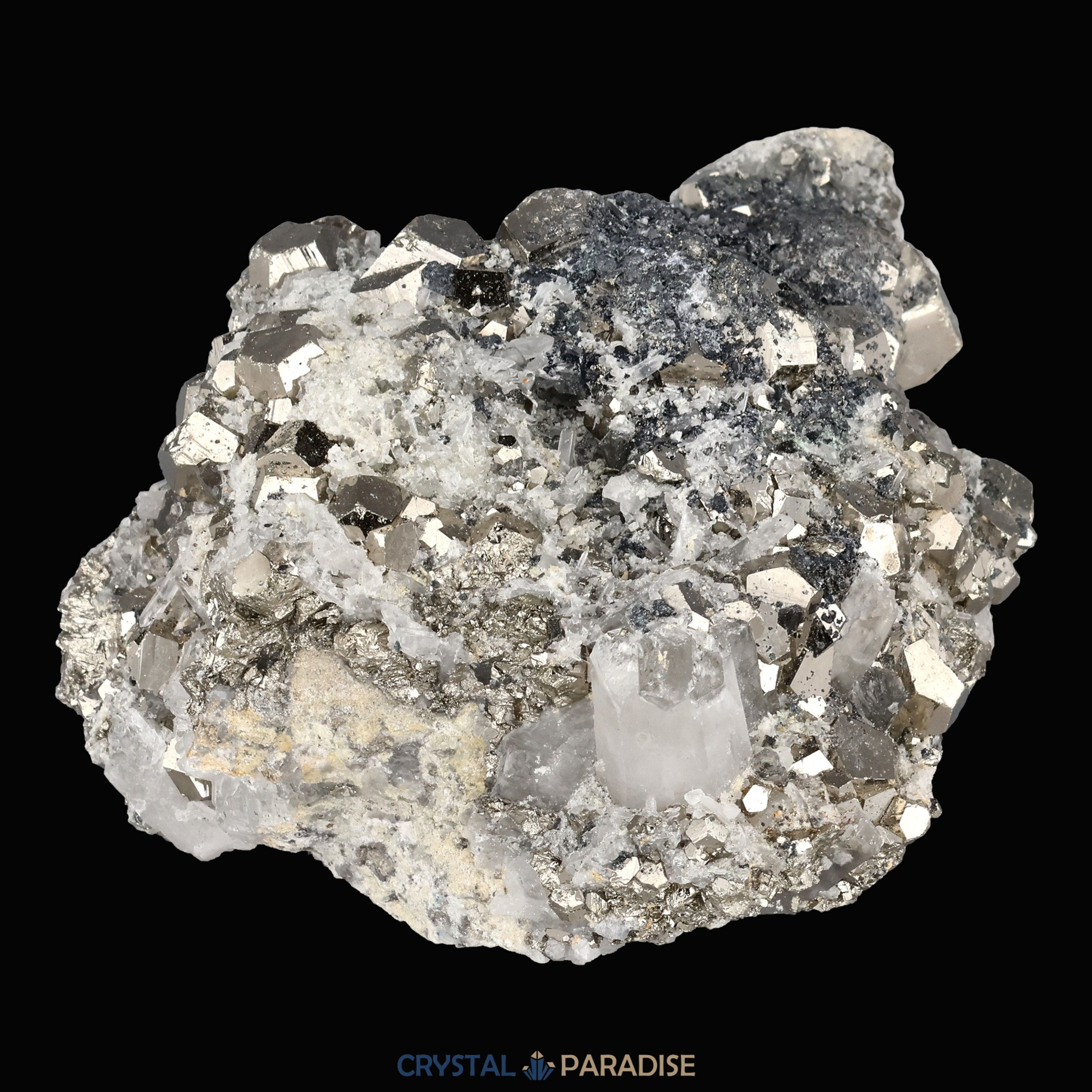 Pyrit an Bergkristall aus Indonesien (370g) – Ansicht 15