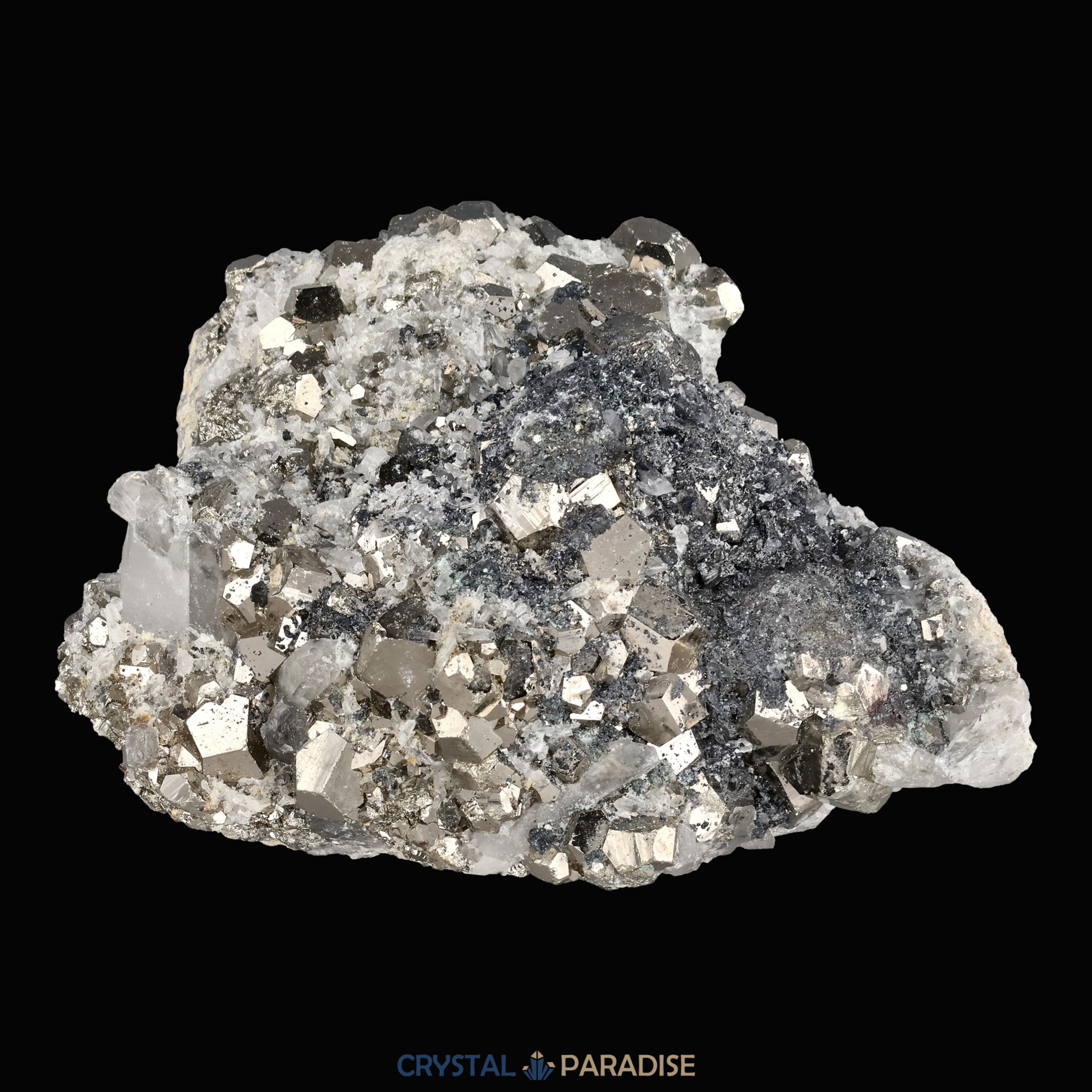 Pyrit an Bergkristall aus Indonesien (370g) – Ansicht 6