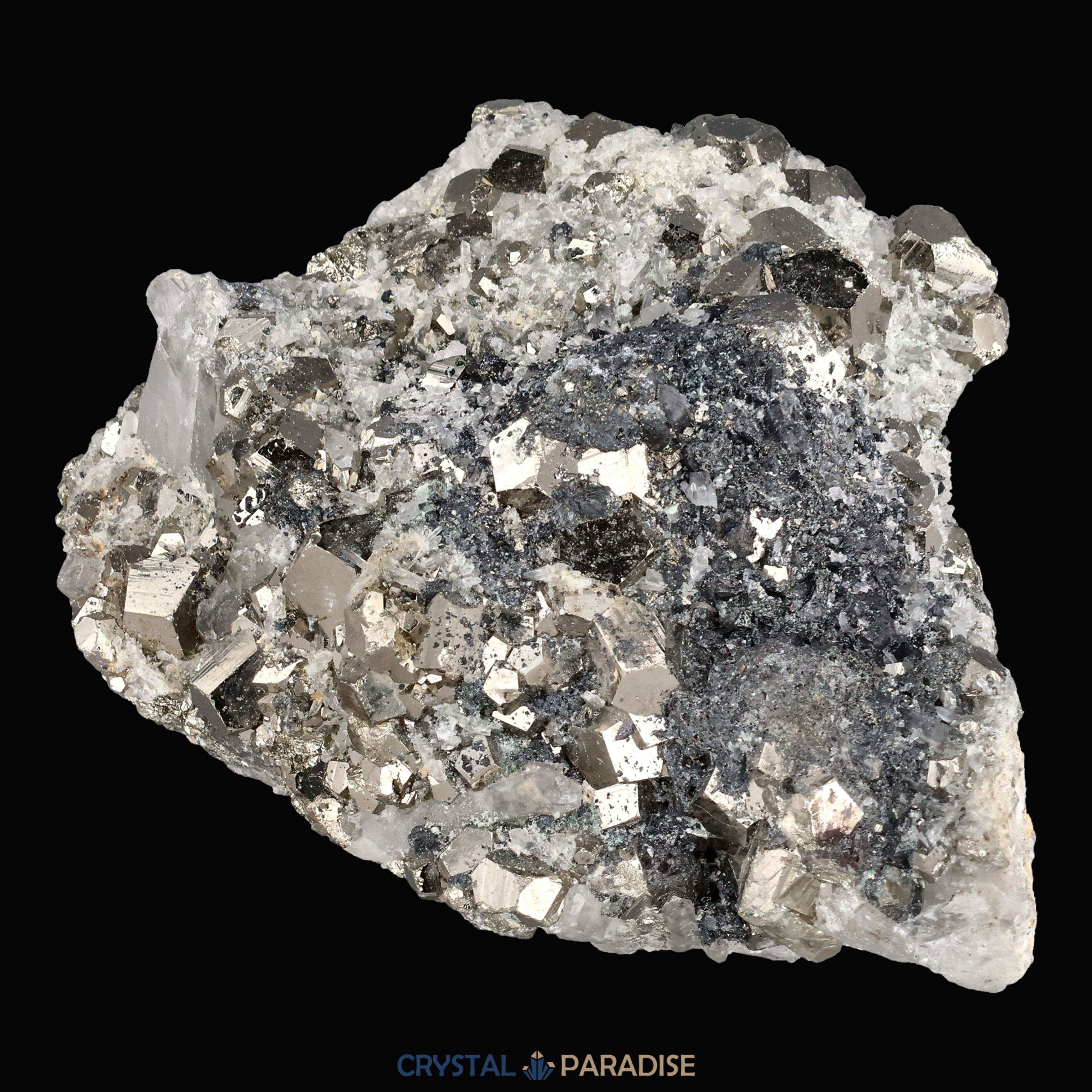 Pyrit an Bergkristall aus Indonesien (370g) – Ansicht 7