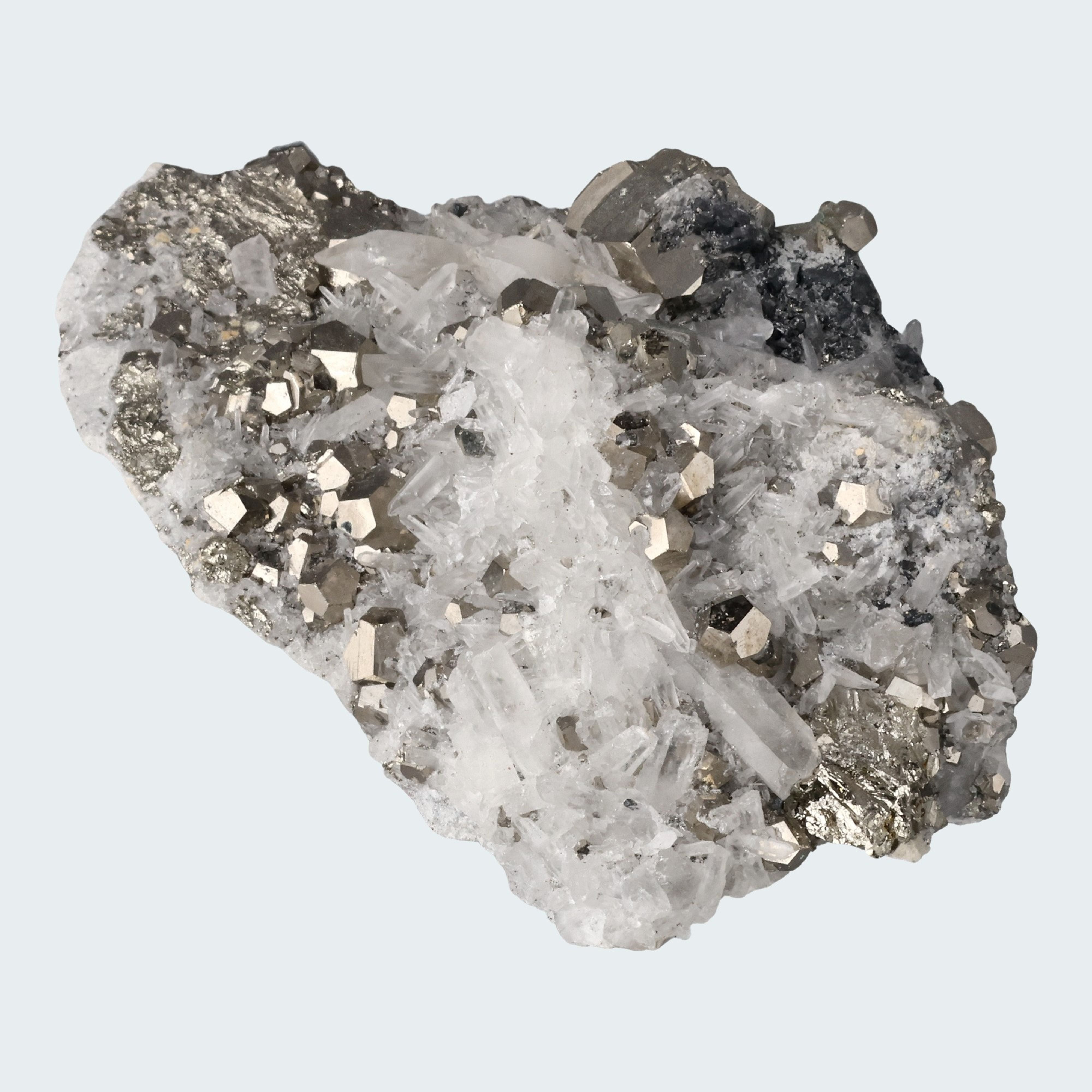 Pyrit an Bergkristall aus Indonesien (841g) – Ansicht 2