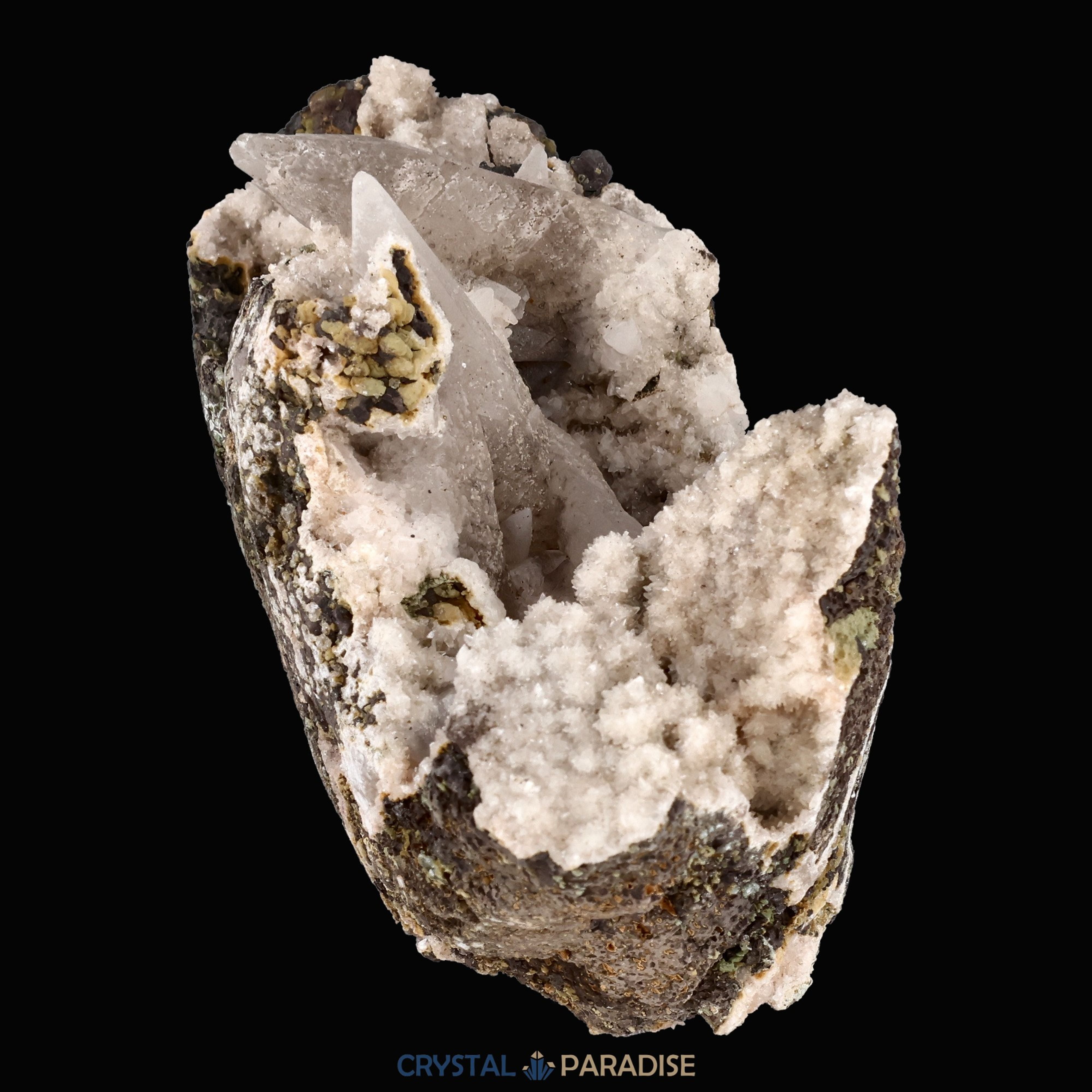 Quarz Handstufe mit Calcit, Spuren von Prehnit aus Hubei, China (317g) – Ansicht 12