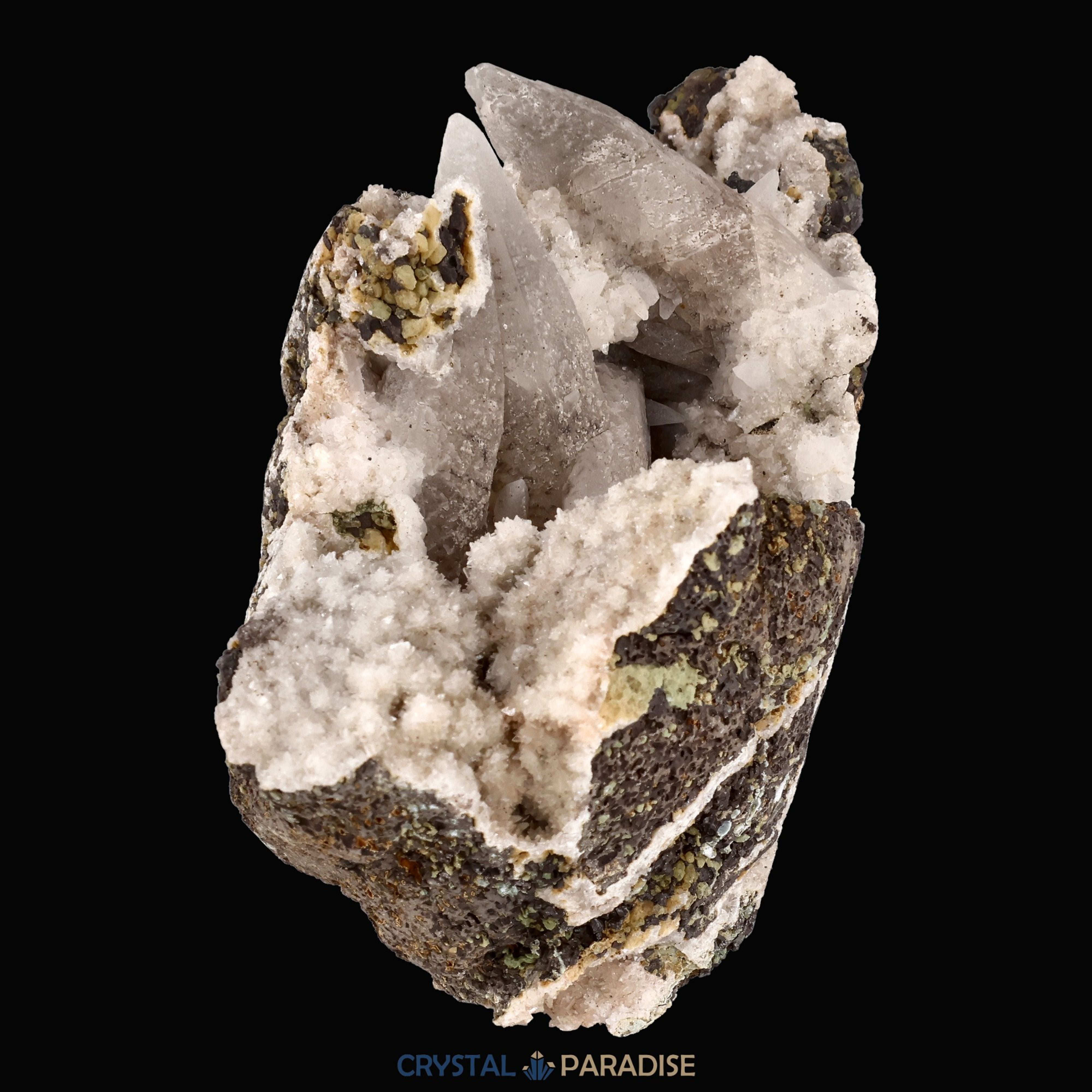 Quarz Handstufe mit Calcit, Spuren von Prehnit aus Hubei, China (317g) – Ansicht 13