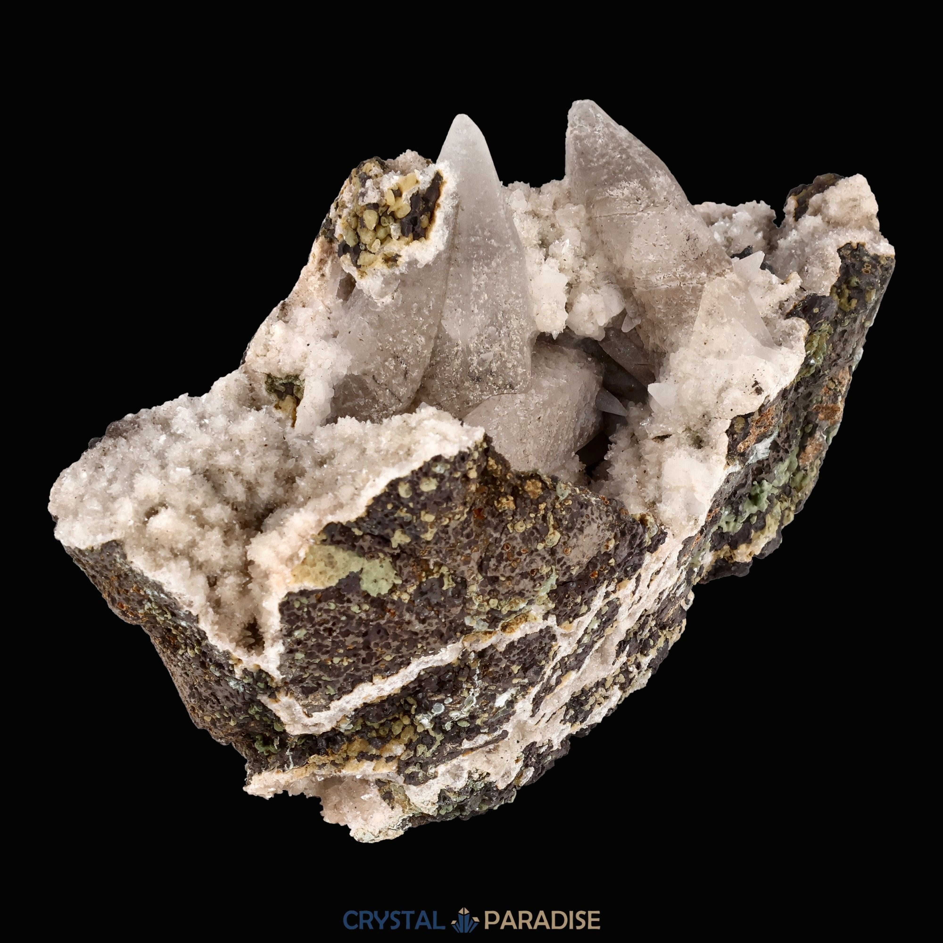 Quarz Handstufe mit Calcit, Spuren von Prehnit aus Hubei, China (317g) – Ansicht 14