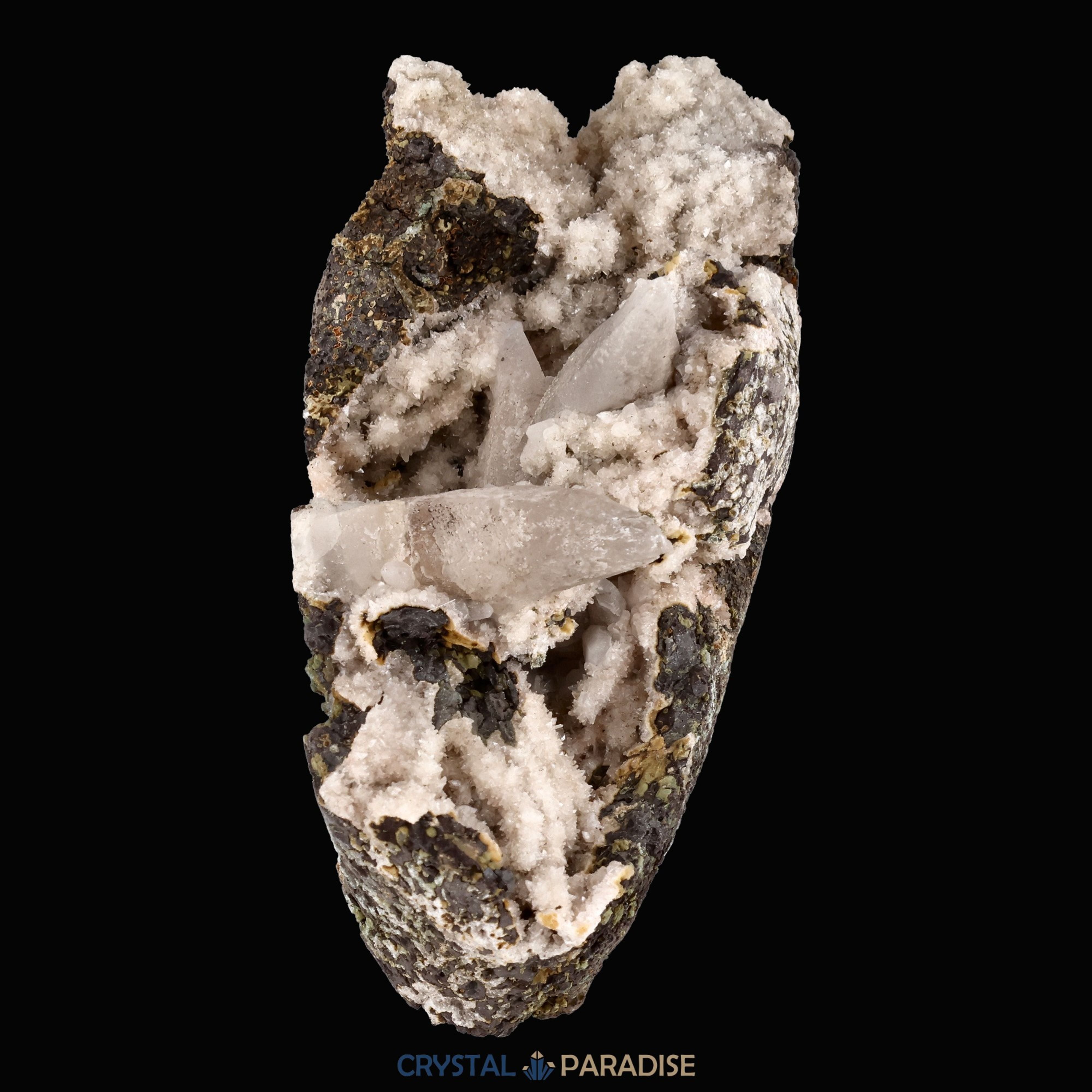 Quarz Handstufe mit Calcit, Spuren von Prehnit aus Hubei, China (317g) – Ansicht 7