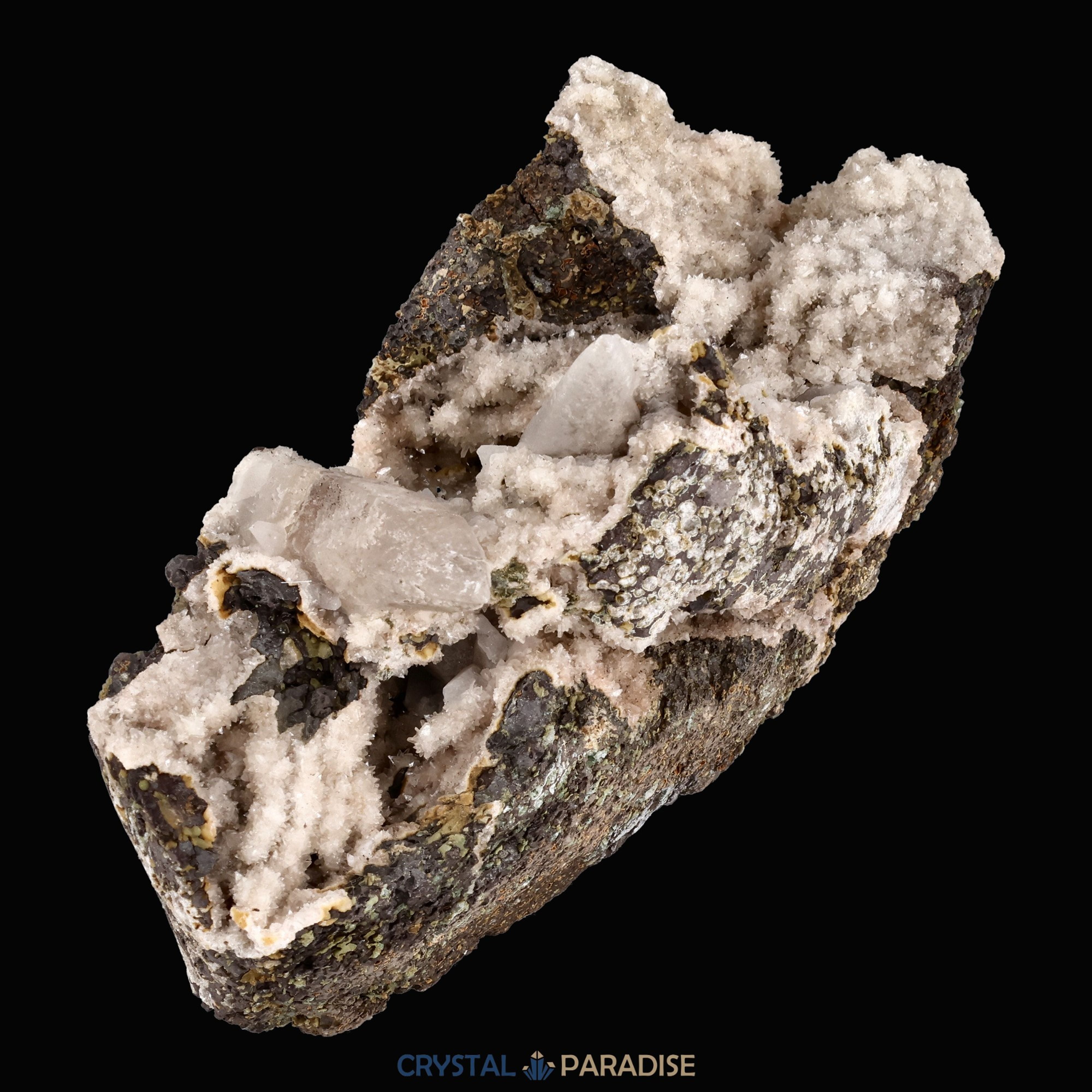 Quarz Handstufe mit Calcit, Spuren von Prehnit aus Hubei, China (317g) – Ansicht 8