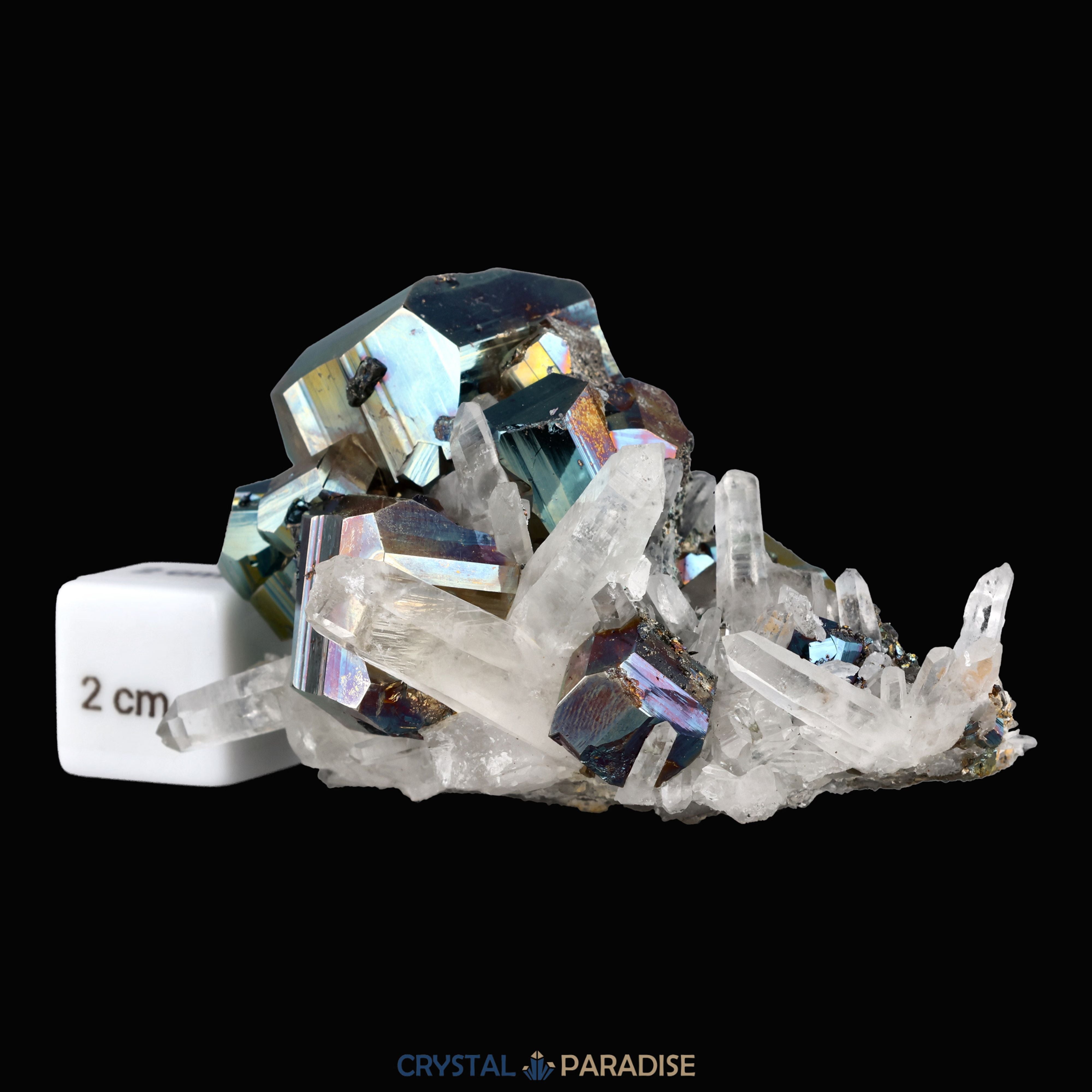 Regenbogen Pyrit an Bergkristall aus Indonesien (268g) – Ansicht 5