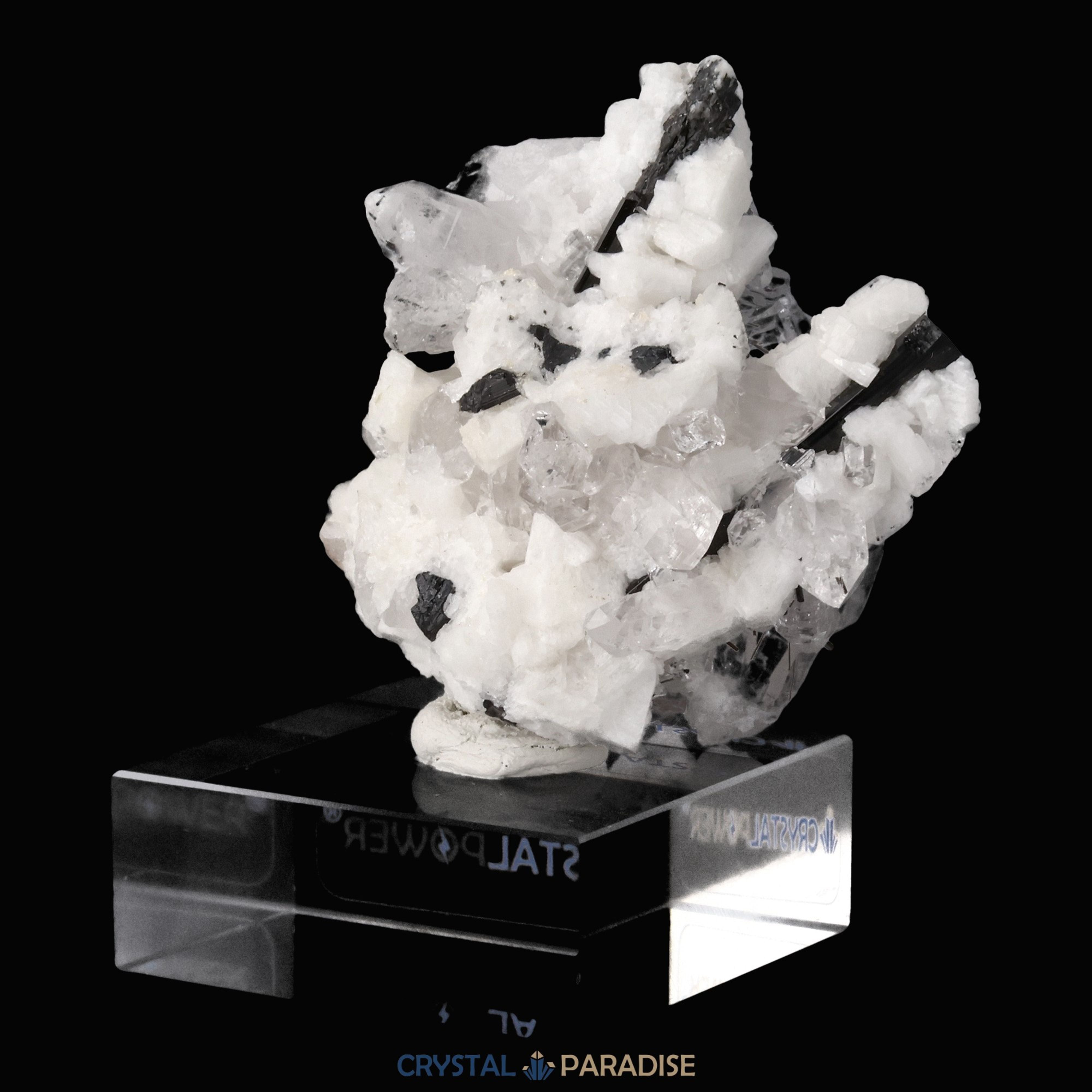 Schwarzer Schörl Turmalin an Himalaya Bergkristall (105g) – Ansicht 8