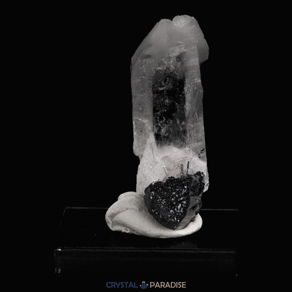 Schwarzer Schörl Turmalin an Himalaya Bergkristall (13g) – Ansicht 9