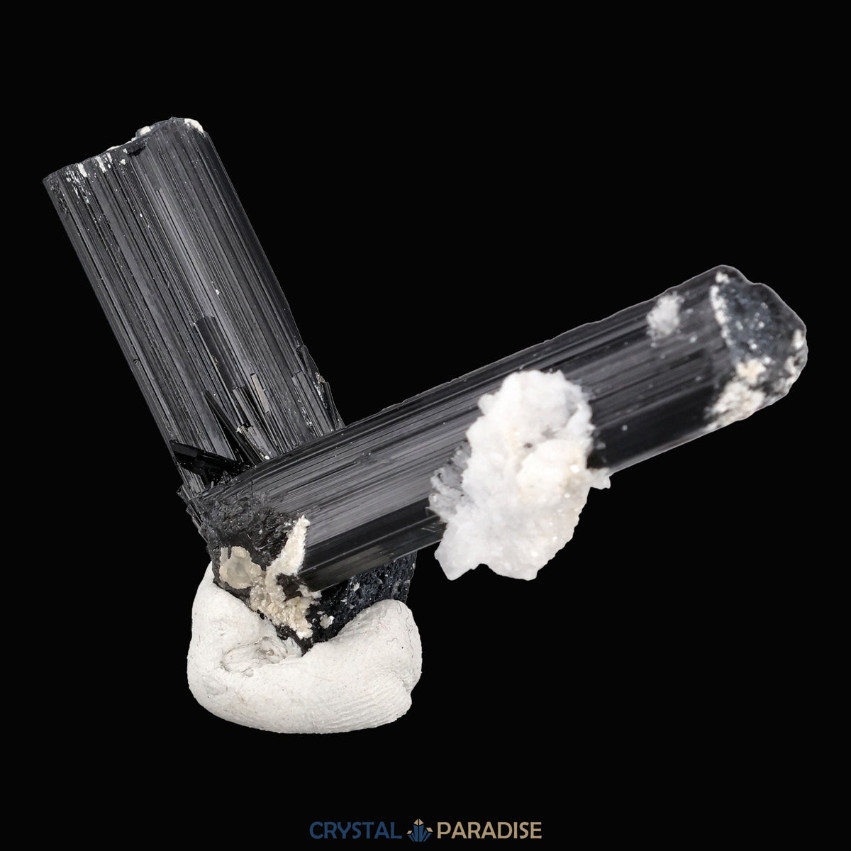 Schwarzer Schörl Turmalin an Himalaya Bergkristall (13g) - L Form – Ansicht 11