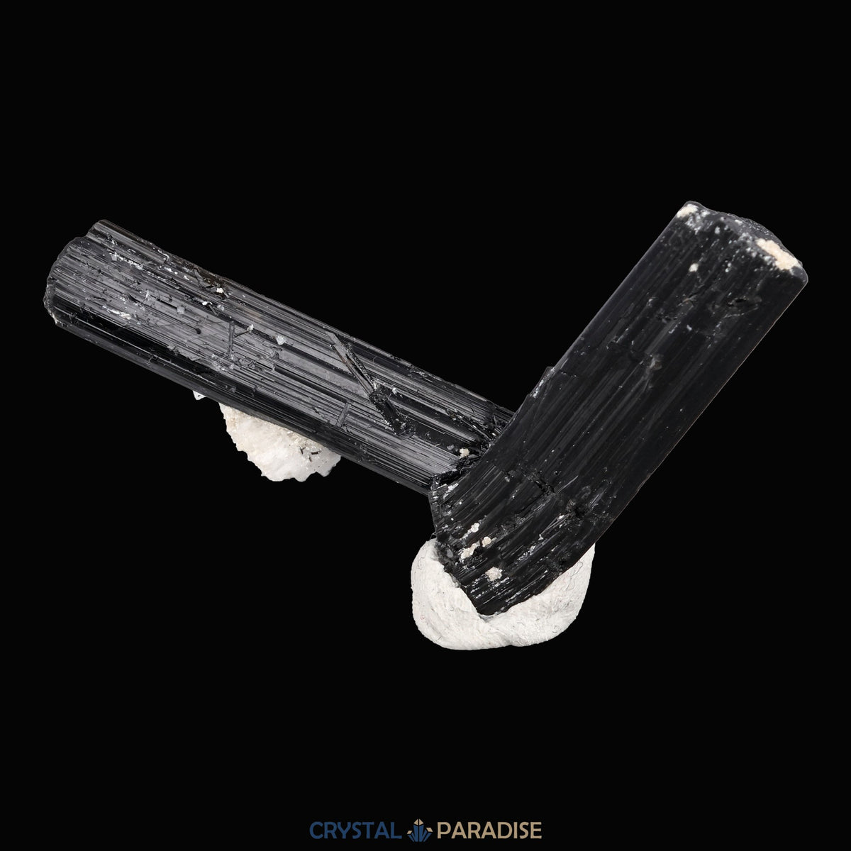 Schwarzer Schörl Turmalin an Himalaya Bergkristall (13g) - L Form – Ansicht 4