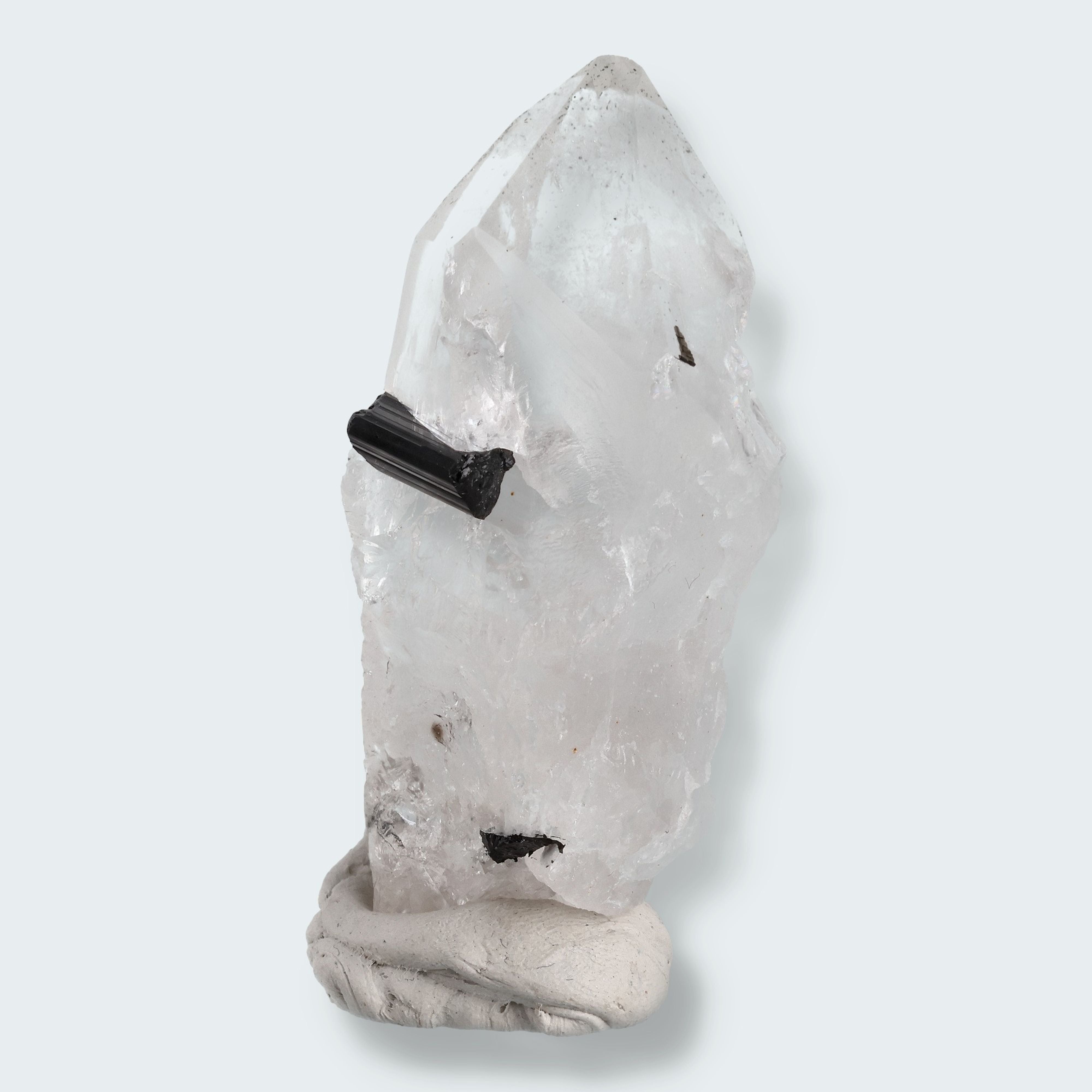 Schwarzer Schörl Turmalin an Himalaya Bergkristall (73g) – Ansicht 2