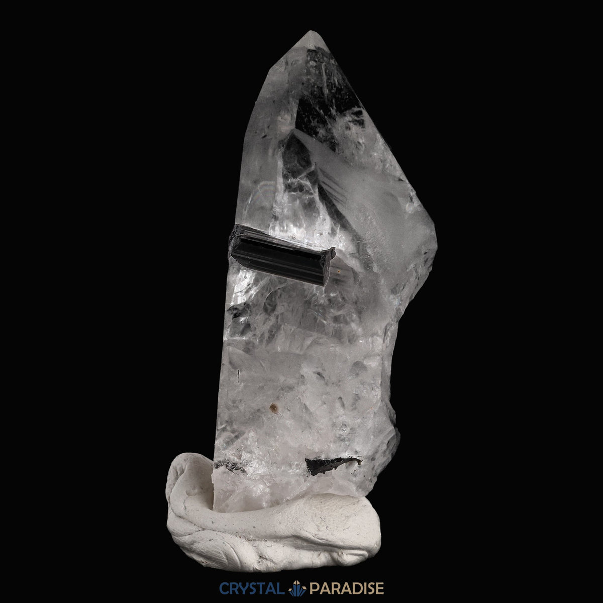 Schwarzer Schörl Turmalin an Himalaya Bergkristall (73g) – Ansicht 4