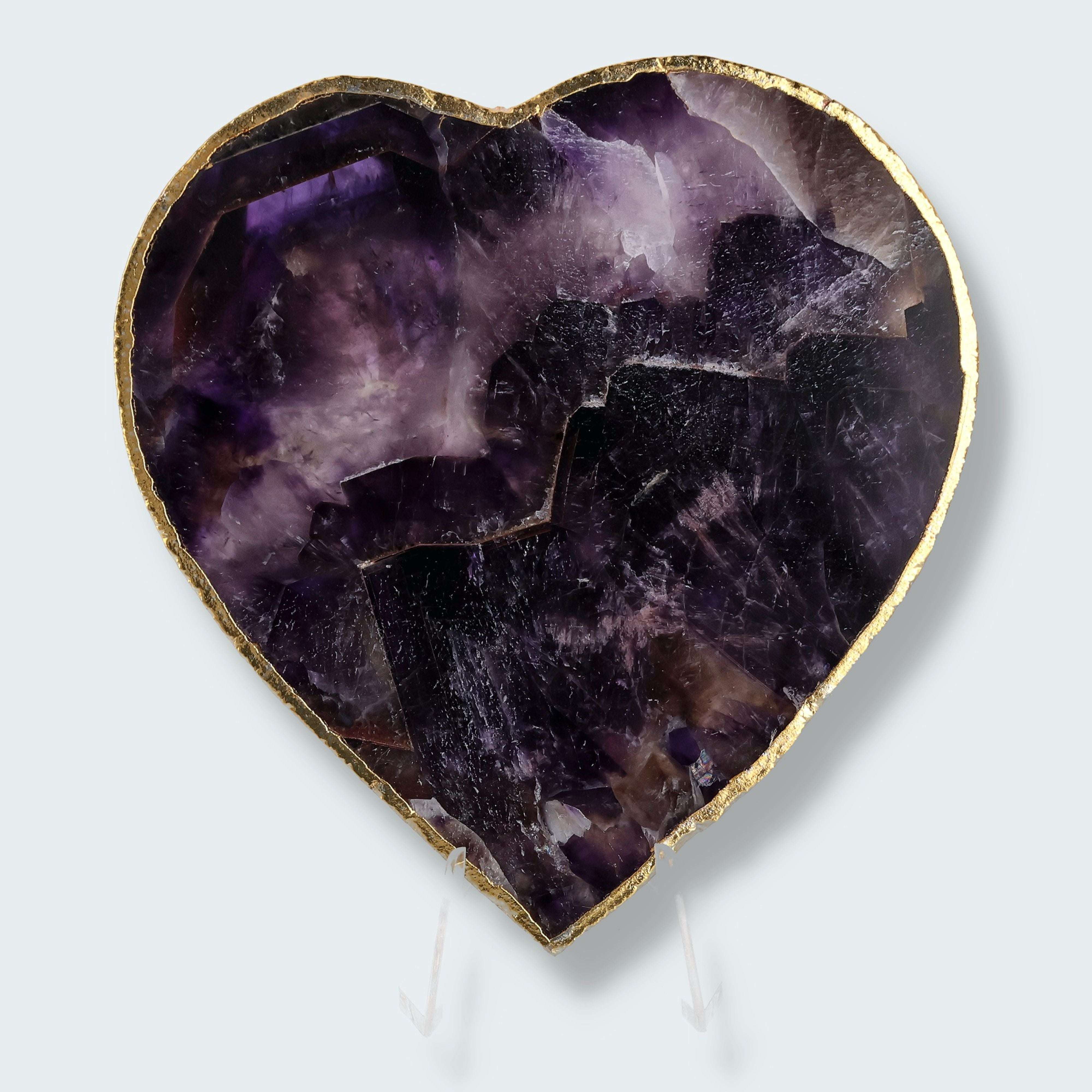 Amethyst-Scheibe mit Goldrand in Herzform