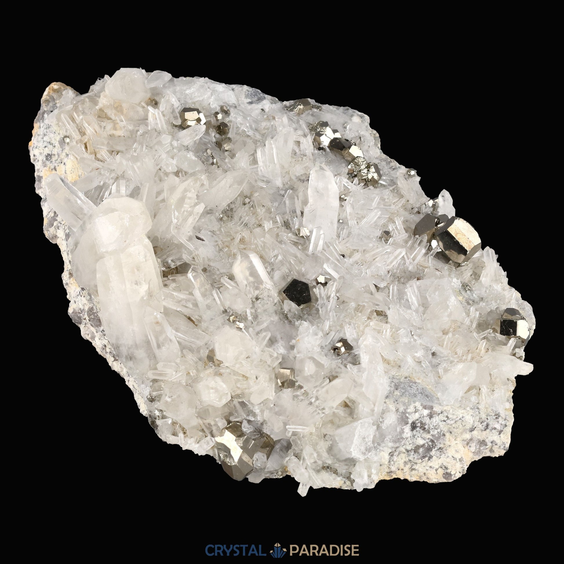 Pyrit an Bergkristall aus Indonesien (2084g) - Grossstufe - Schöne grosse Kristallspitzen und Cubes - crystal paradise