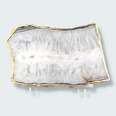 Achatscheibe grau-weiss mit Goldrand - ca. 27 cm