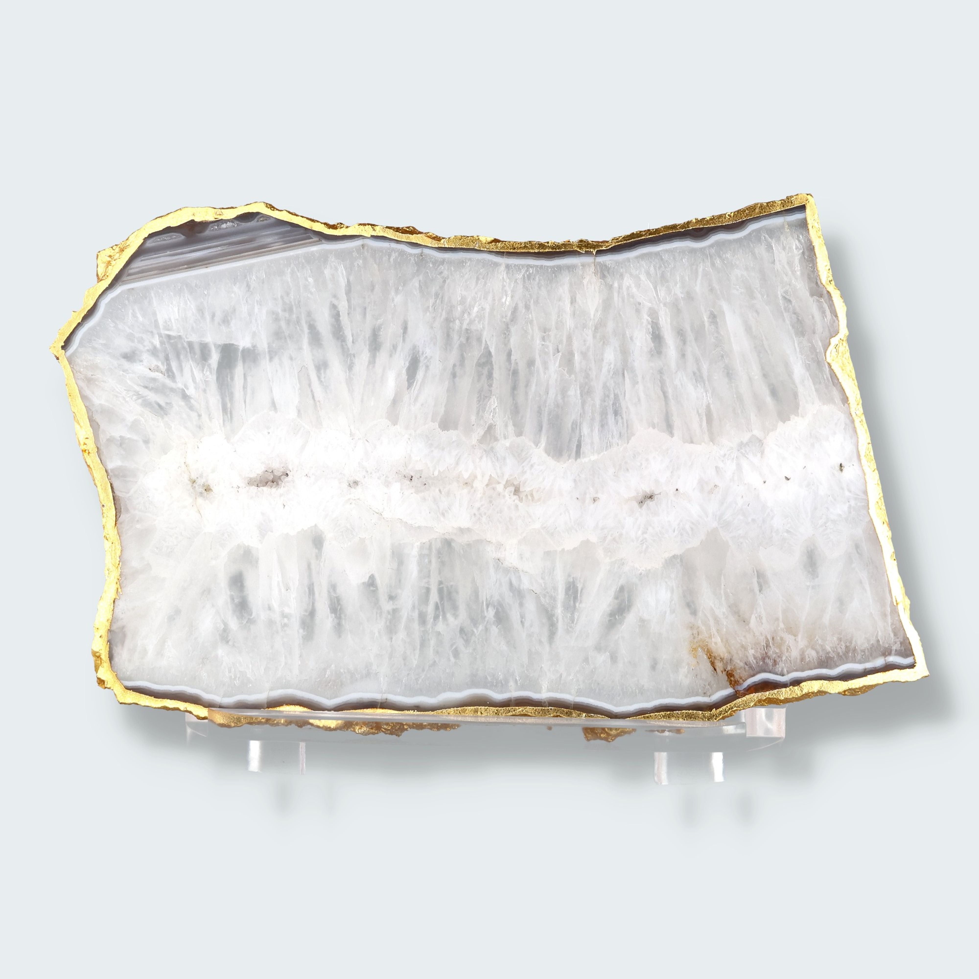 Achatscheibe grau-weiss mit Goldrand - ca. 27 cm