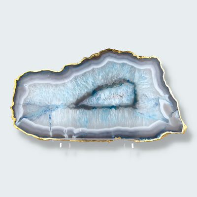 Achatscheibe blau-weiss mit Goldrand - ca. 36cm