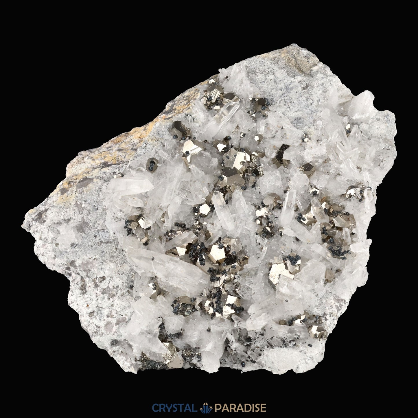 Pyrit an Bergkristall aus Indonesien (919g) - crystal paradise