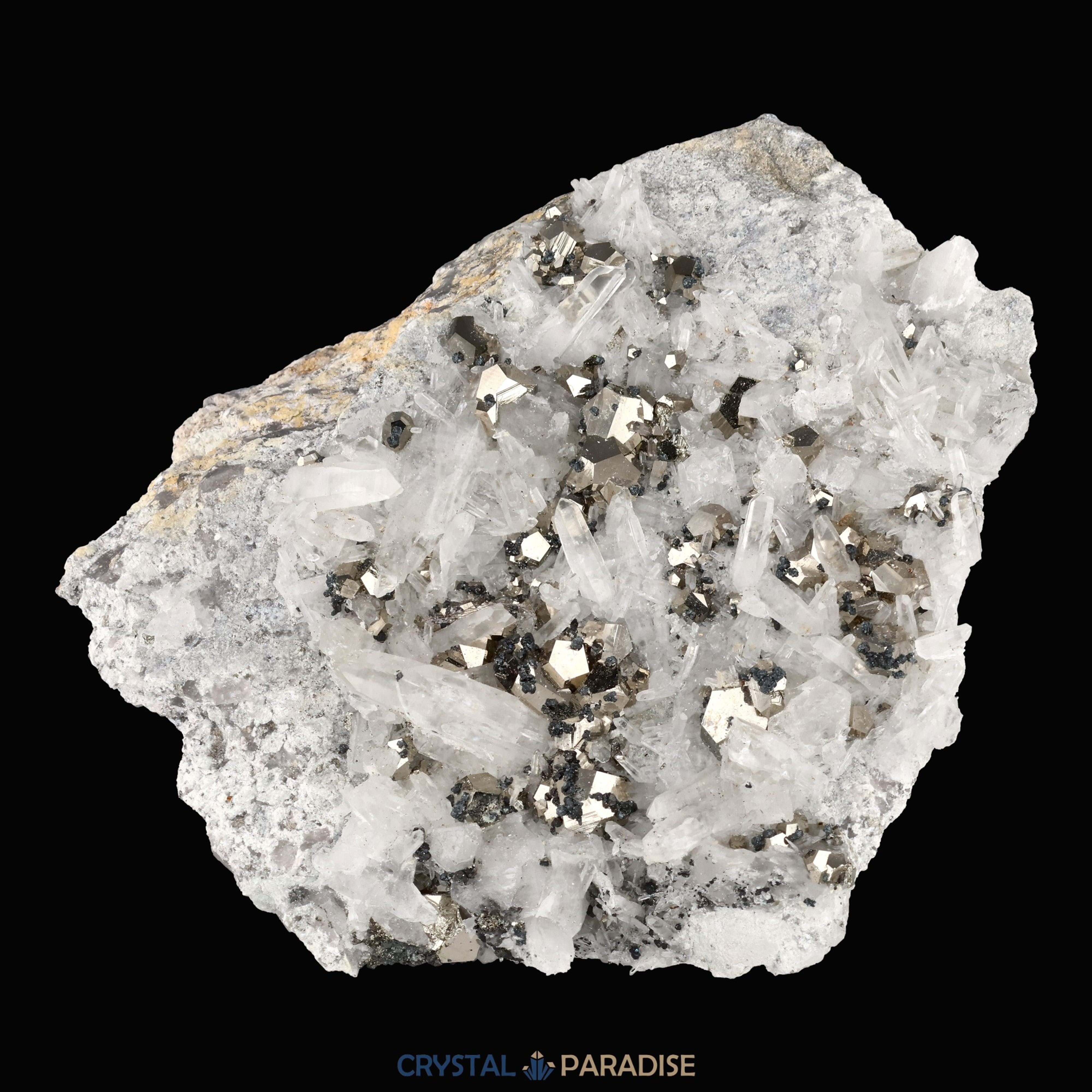 Pyrit an Bergkristall aus Indonesien (919g) - crystal paradise