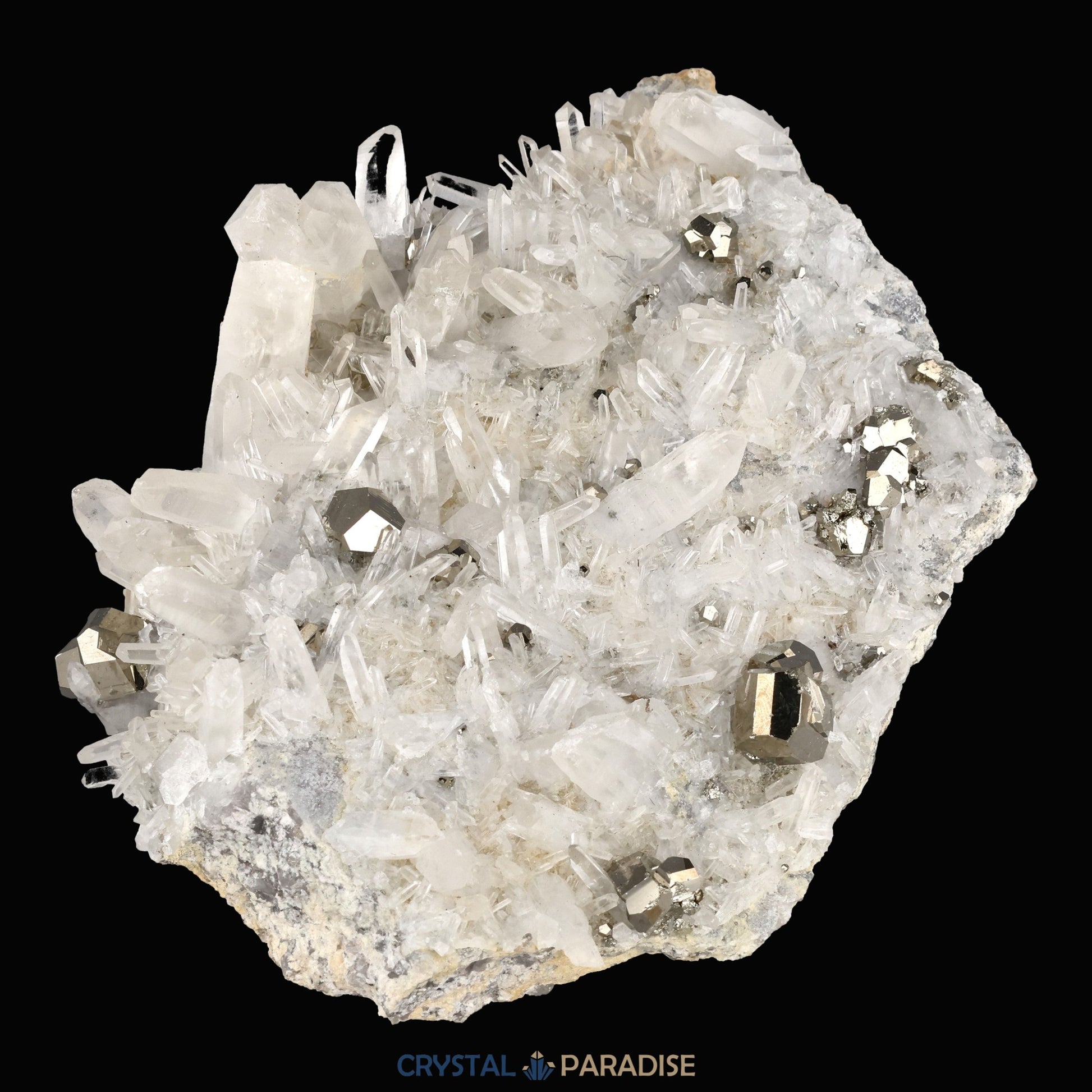 Pyrit an Bergkristall aus Indonesien (2084g) - Grossstufe - Schöne grosse Kristallspitzen und Cubes - crystal paradise