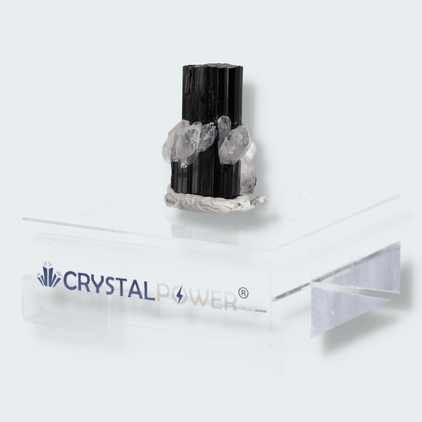 Schwarzer Schörl Turmalin an Himalaya Bergkristall (8g)