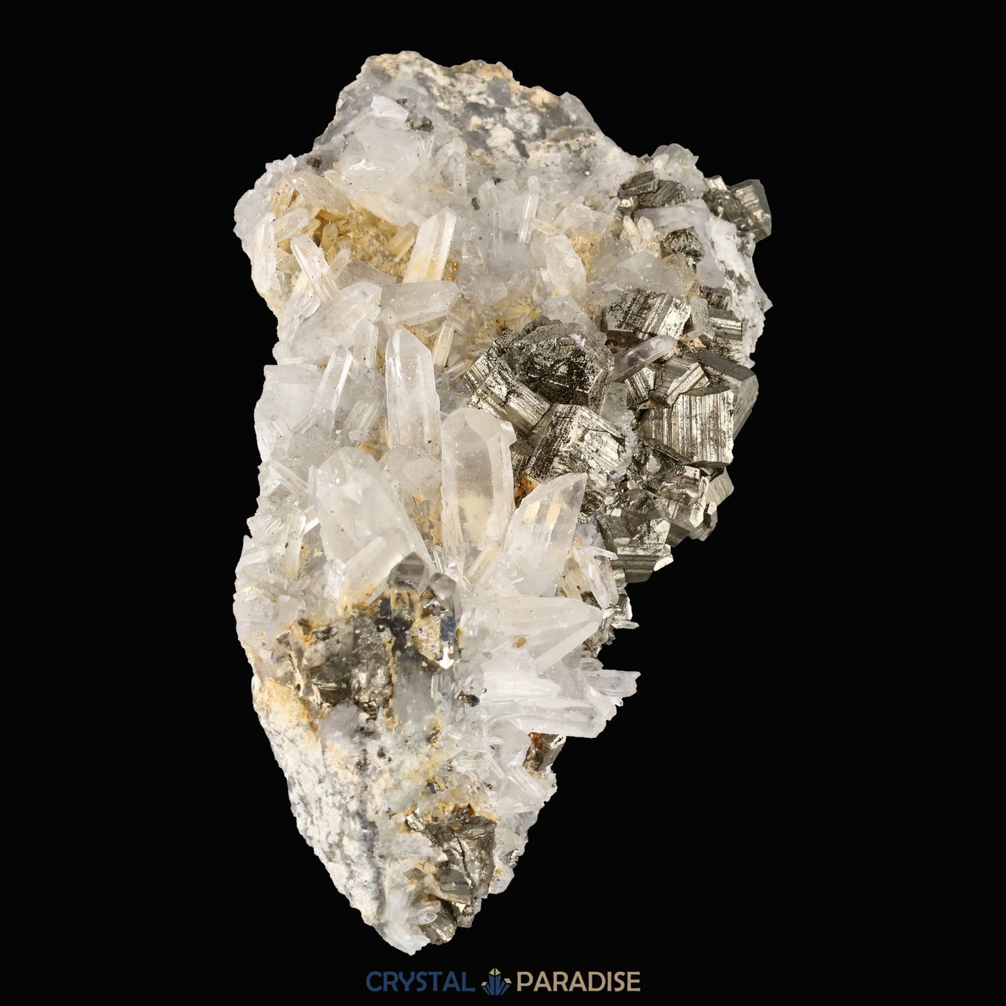 Pyrit an Bergkristall aus Indonesien (372g) - Handstufe - Schöne große Kristalle - crystal paradise