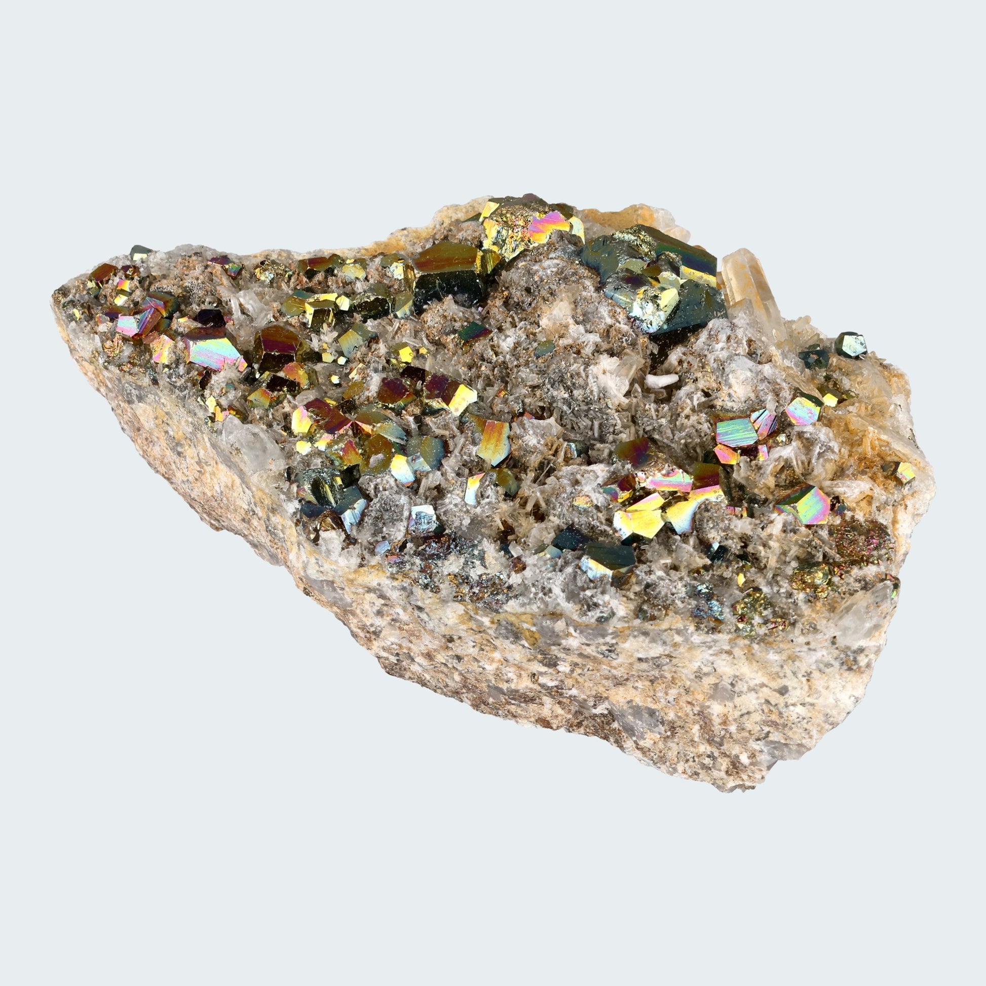 Regenbogen Pyrit an Bergkristall aus Indonesien (638g) - crystal paradise