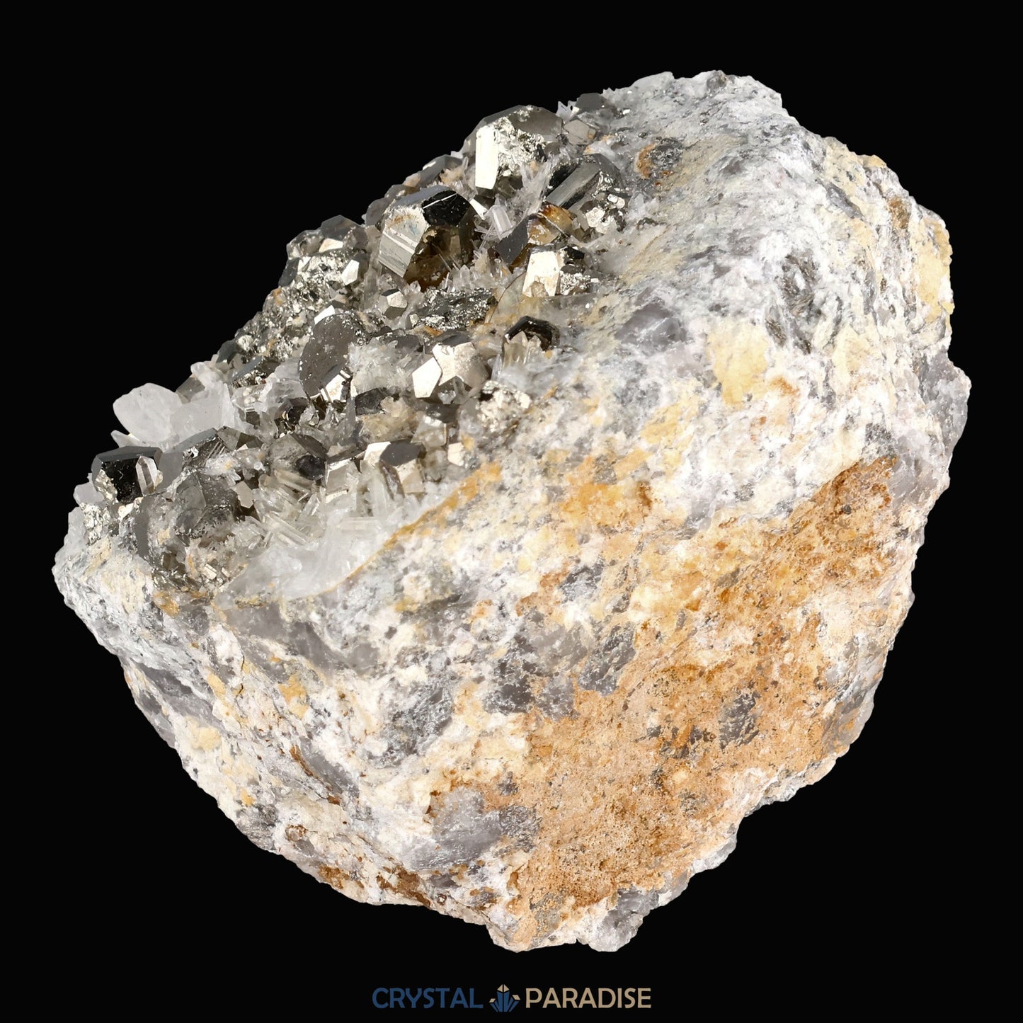 Pyrit an Bergkristall aus Indonesien (365g) - crystal paradise