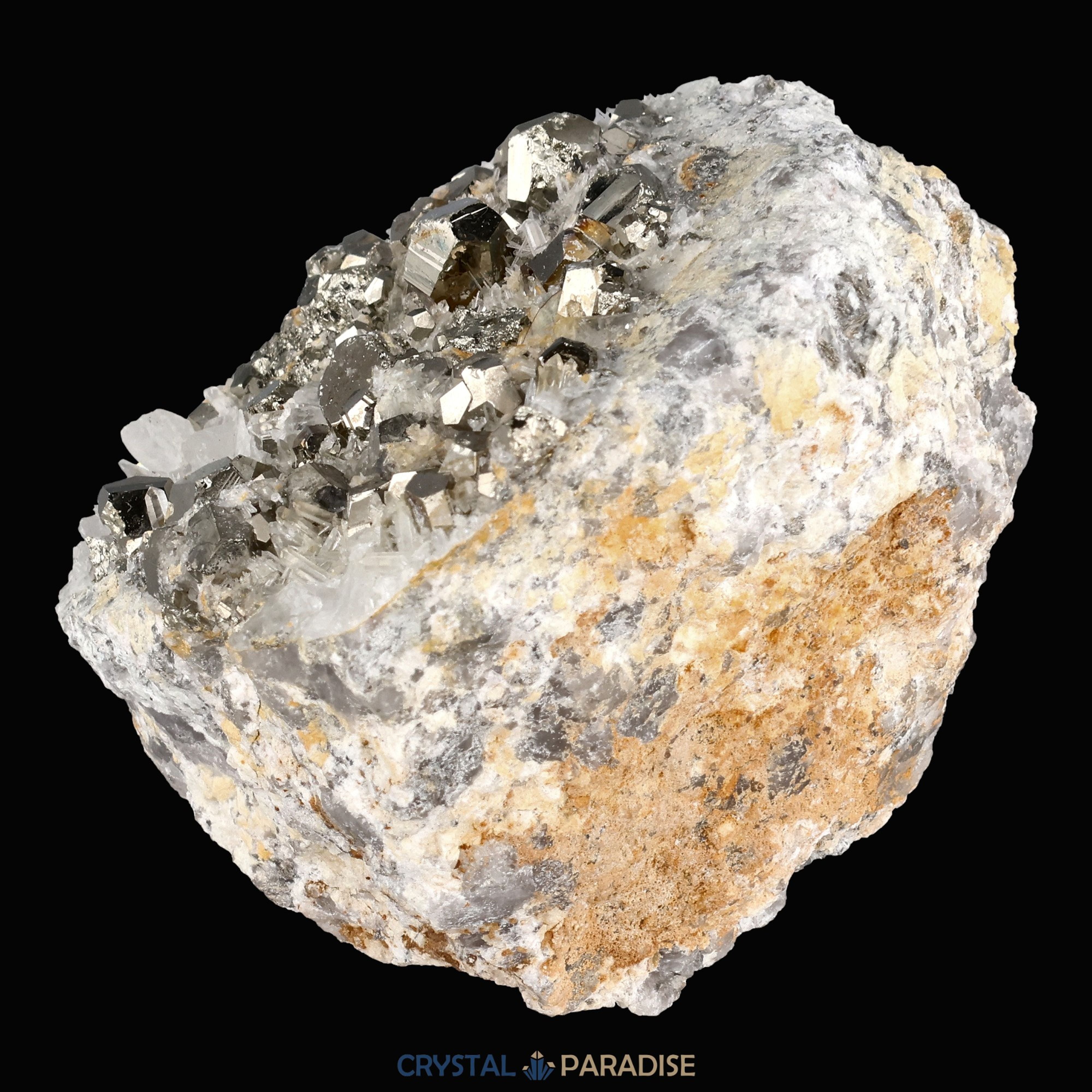Pyrit an Bergkristall aus Indonesien (365g) - crystal paradise