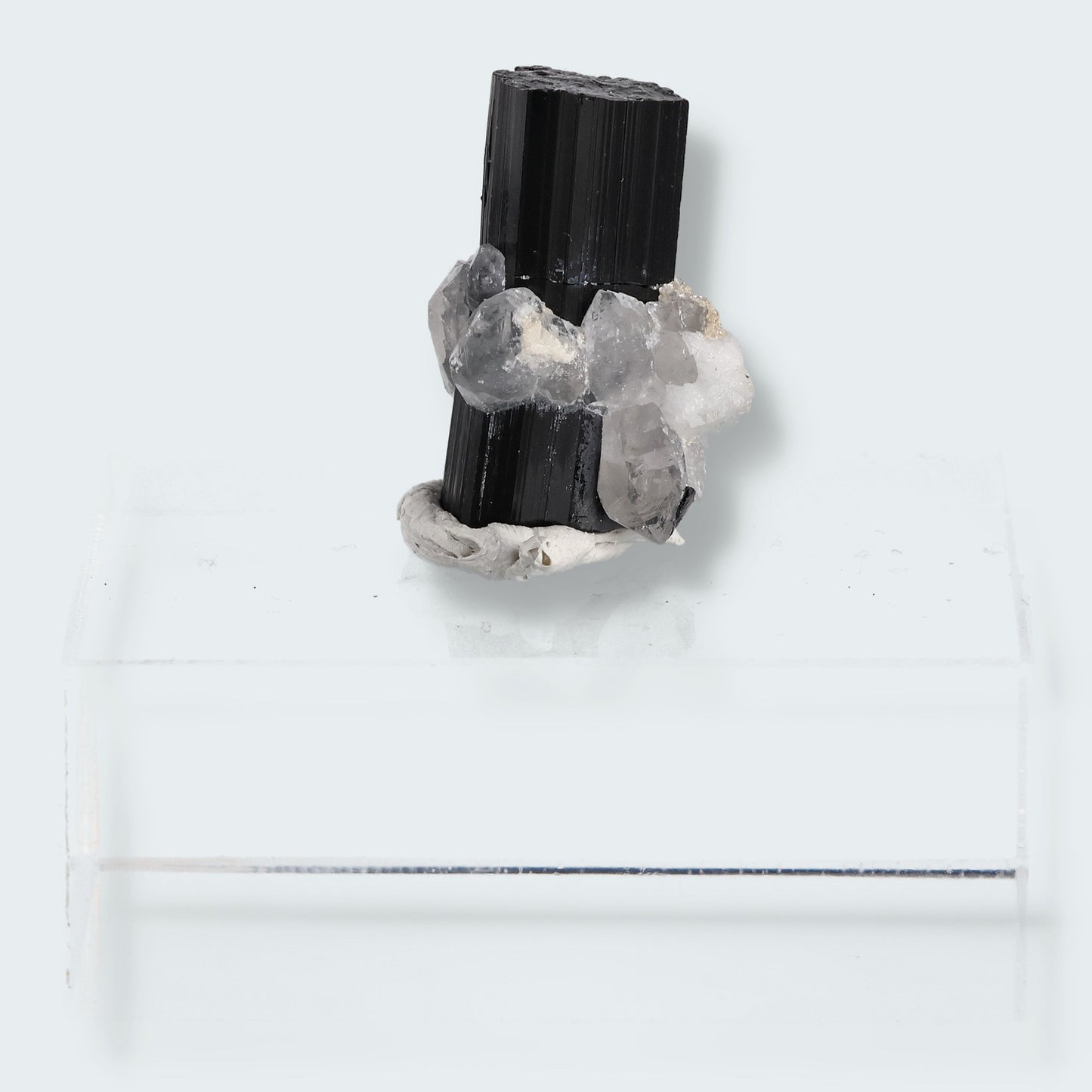 Schwarzer Schörl Turmalin an Himalaya Bergkristall (8g)