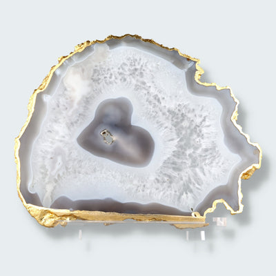 Achatscheibe grau-weiss mit Goldrand - ca. 26 cm