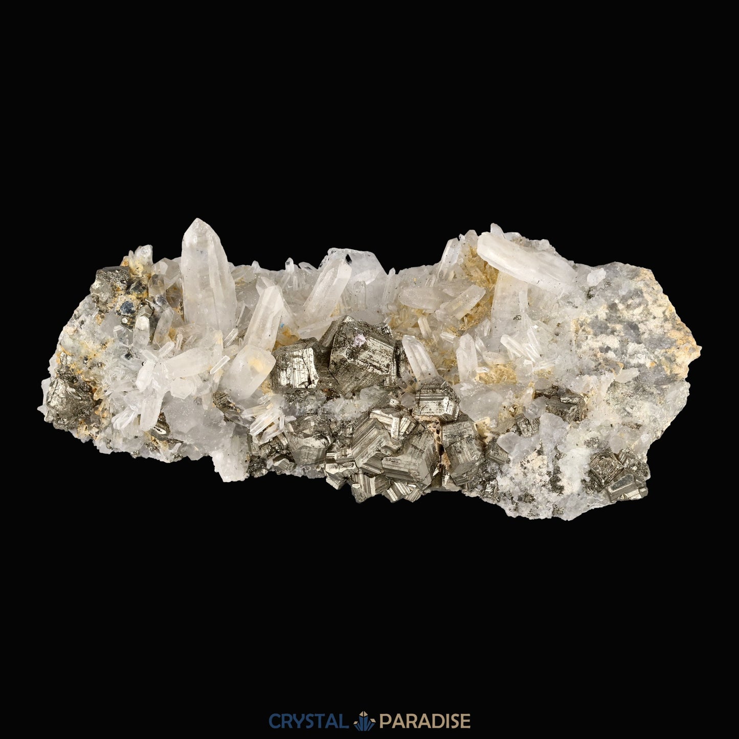 Pyrit an Bergkristall aus Indonesien (372g) - Handstufe - Schöne große Kristalle - crystal paradise