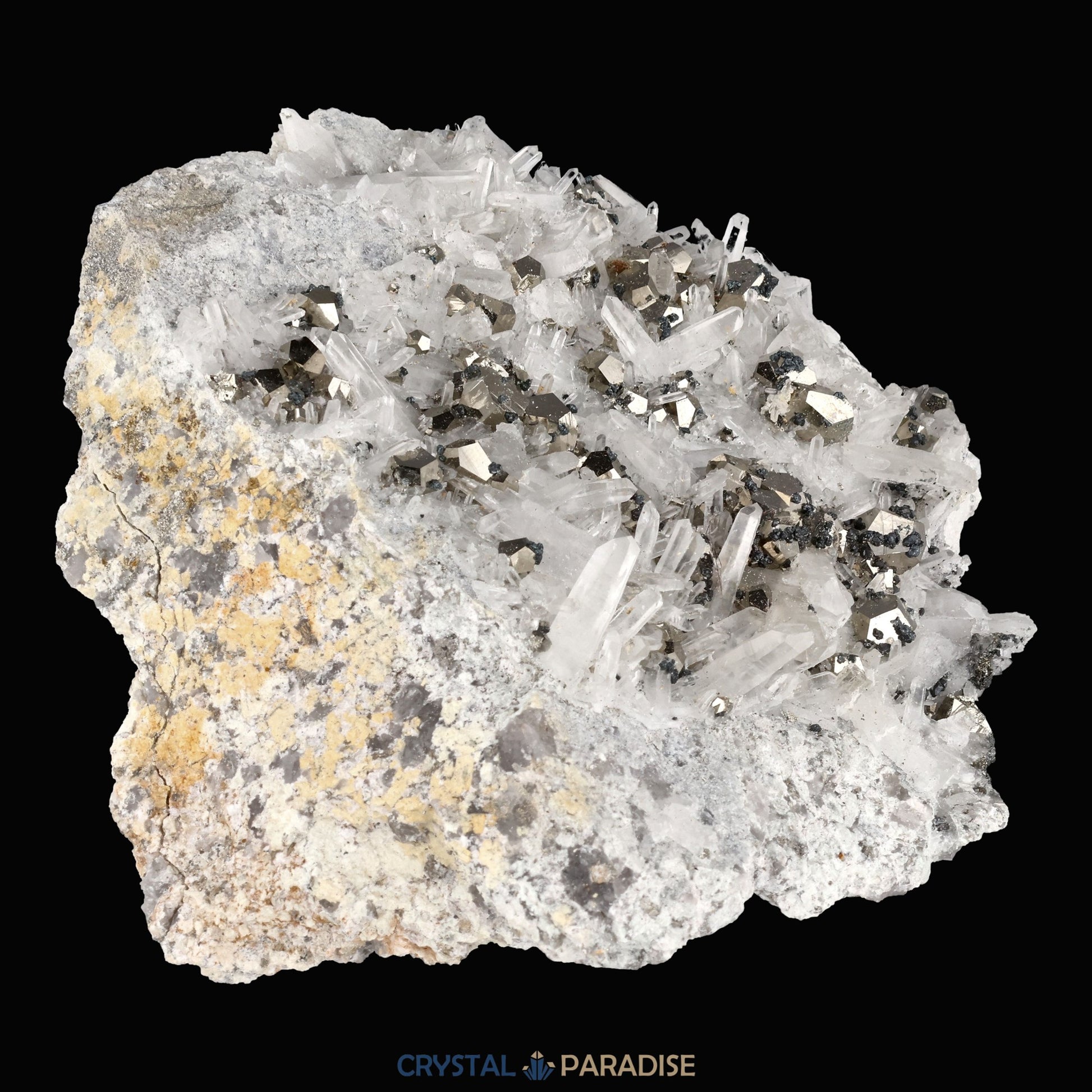 Pyrit an Bergkristall aus Indonesien (919g) - crystal paradise