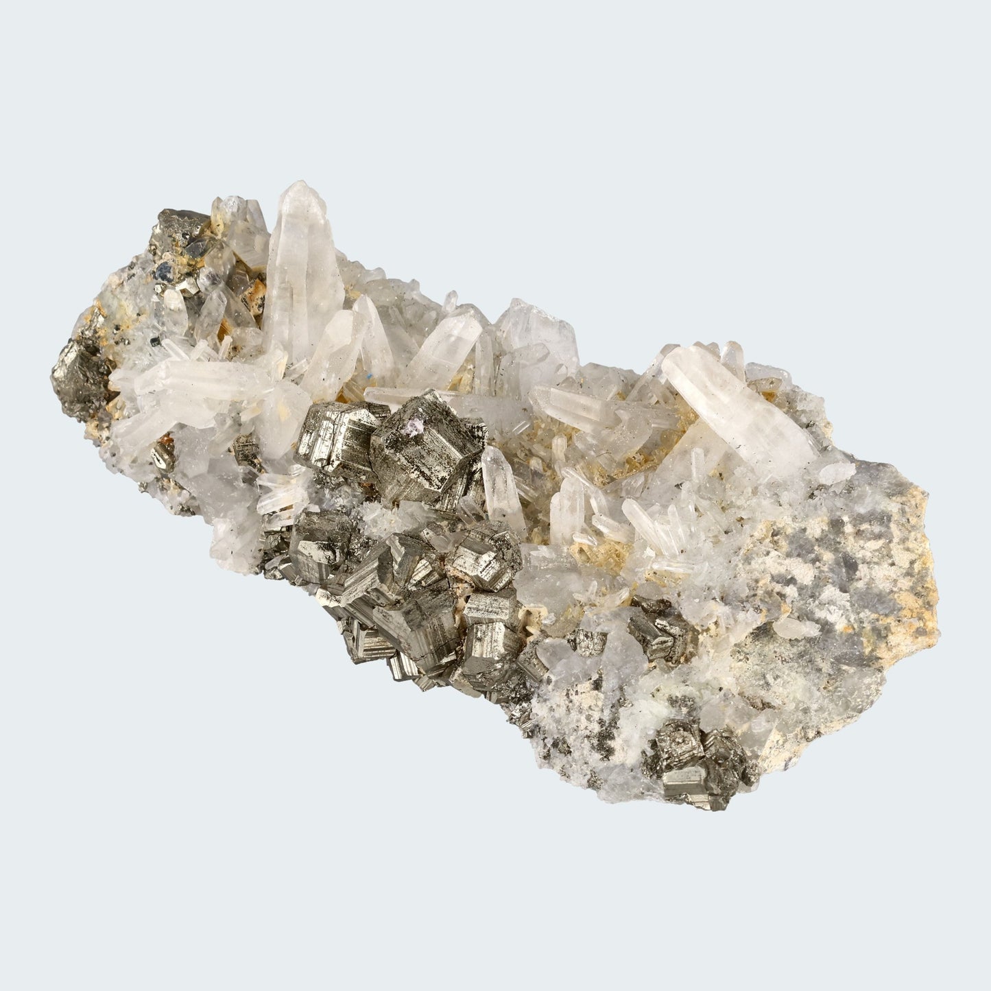 Pyrit an Bergkristall aus Indonesien (372g) - Handstufe - Schöne große Kristalle - crystal paradise