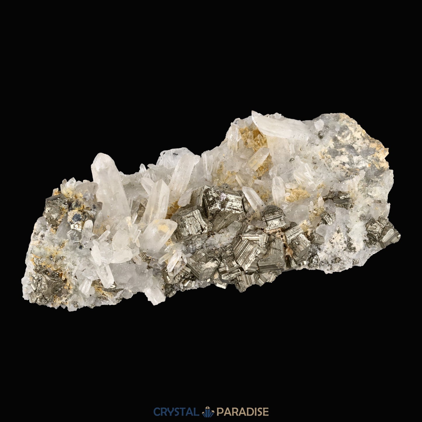 Pyrit an Bergkristall aus Indonesien (372g) - Handstufe - Schöne große Kristalle - crystal paradise