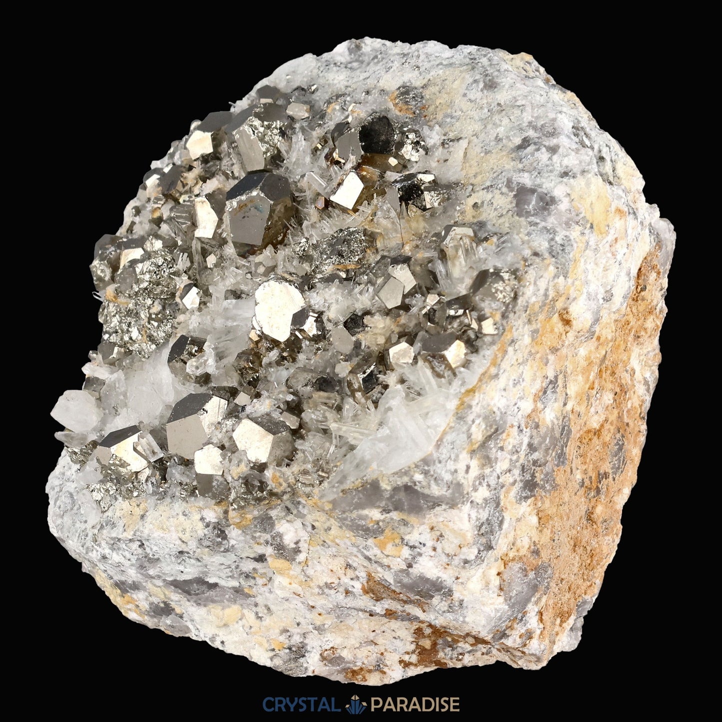Pyrit an Bergkristall aus Indonesien (365g) - crystal paradise
