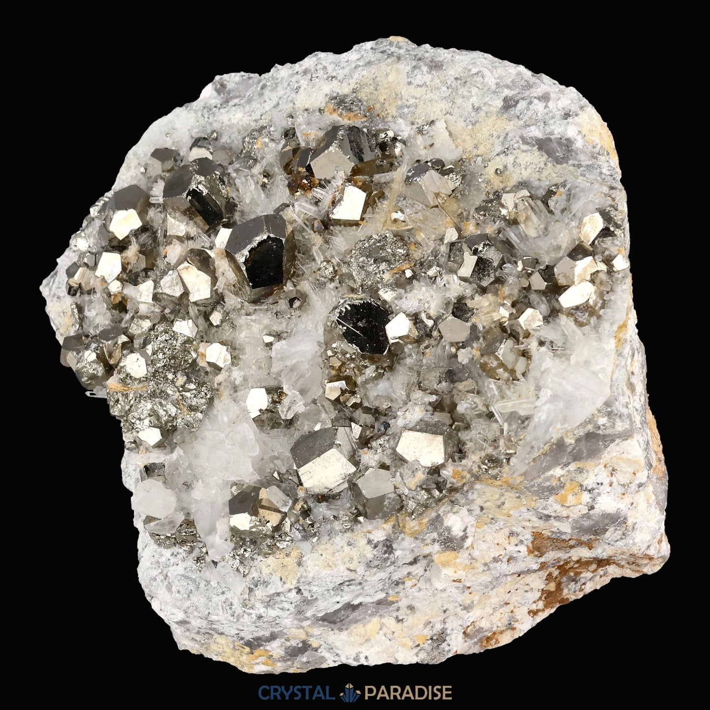 Pyrit an Bergkristall aus Indonesien (365g) - crystal paradise