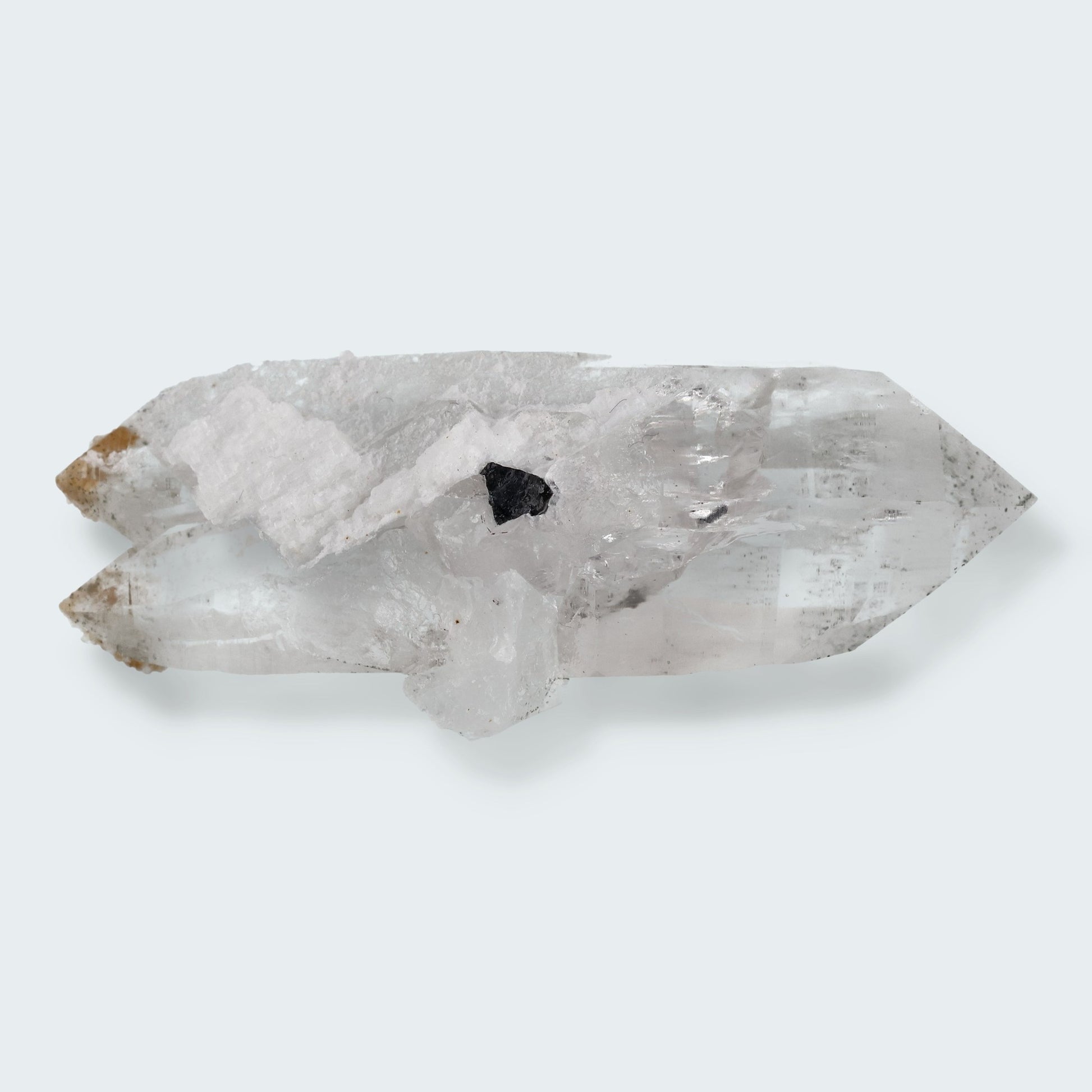 Schwarzer Schörl Turmalin an Himalaya Bergkristall (63g)