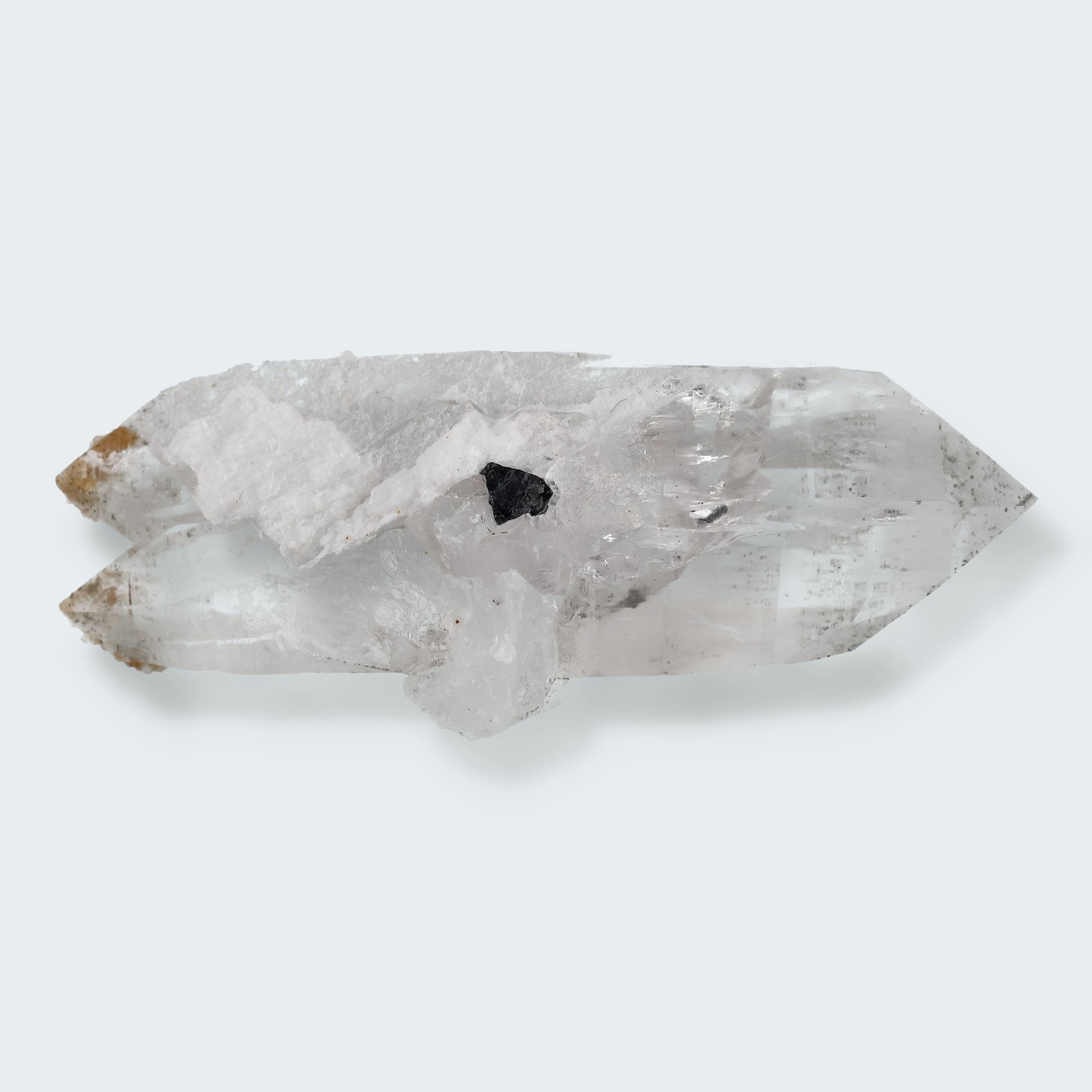 Schwarzer Schörl Turmalin an Himalaya Bergkristall (63g)