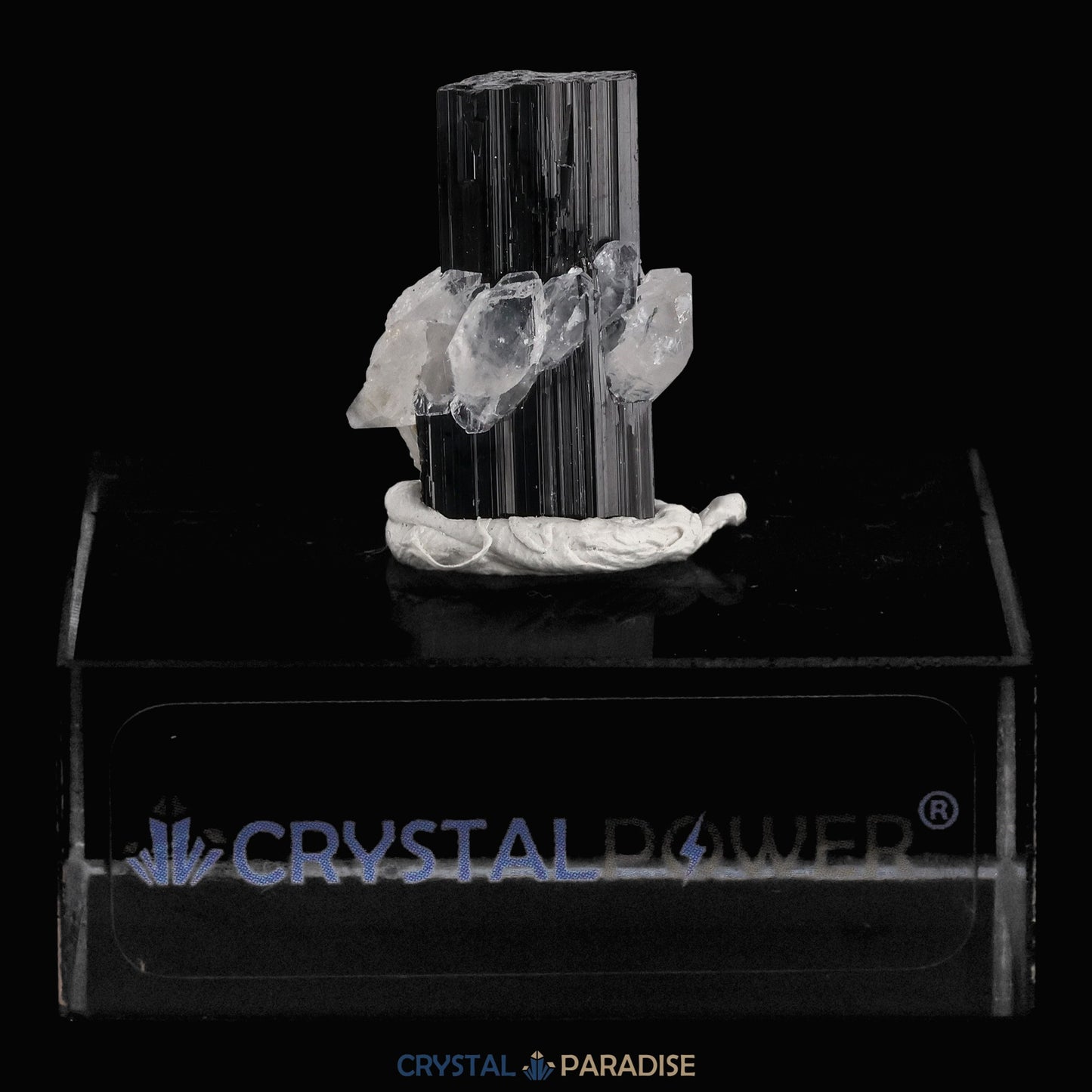 Schwarzer Schörl Turmalin an Himalaya Bergkristall (8g)