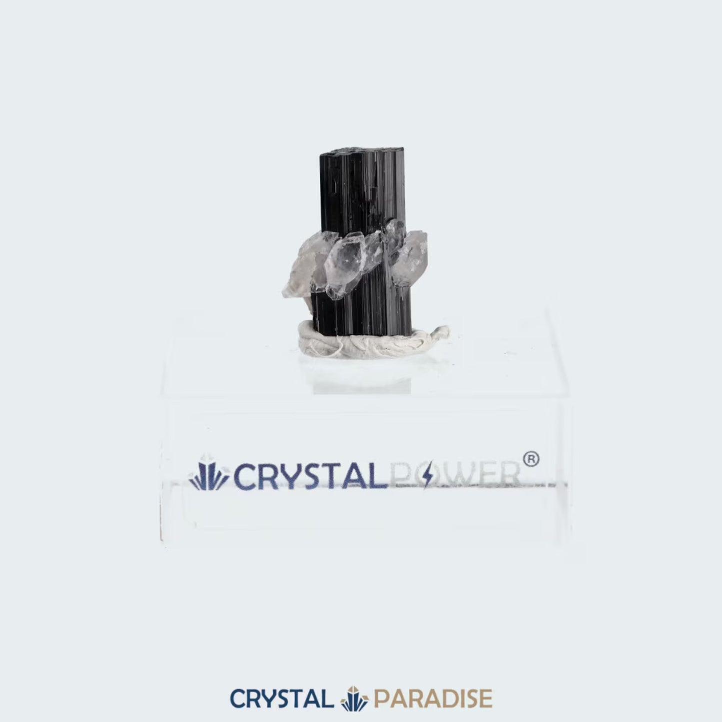 Schwarzer Schörl Turmalin an Himalaya Bergkristall (8g)