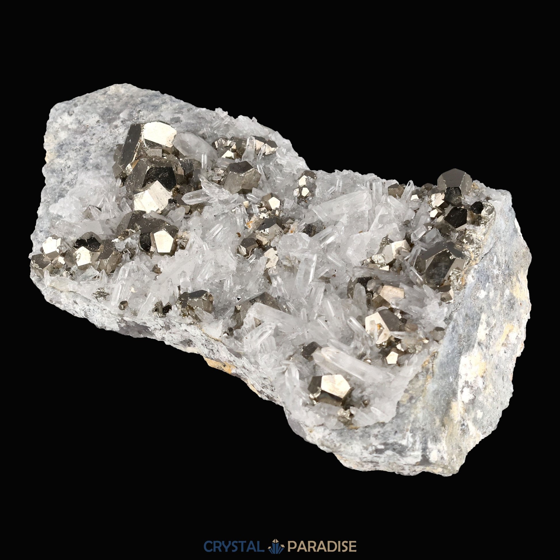 Pyrit an Bergkristall aus Indonesien (331g) - crystal paradise