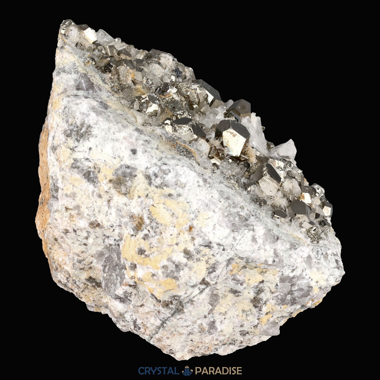 Pyrit an Bergkristall aus Indonesien (365g) - crystal paradise
