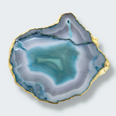 Achatscheibe grün-weiss mit Goldrand - ca. 24,5 cm Durchmesser (1040g)