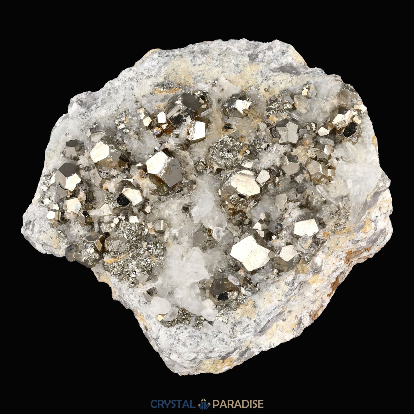 Pyrit an Bergkristall aus Indonesien (365g) - crystal paradise