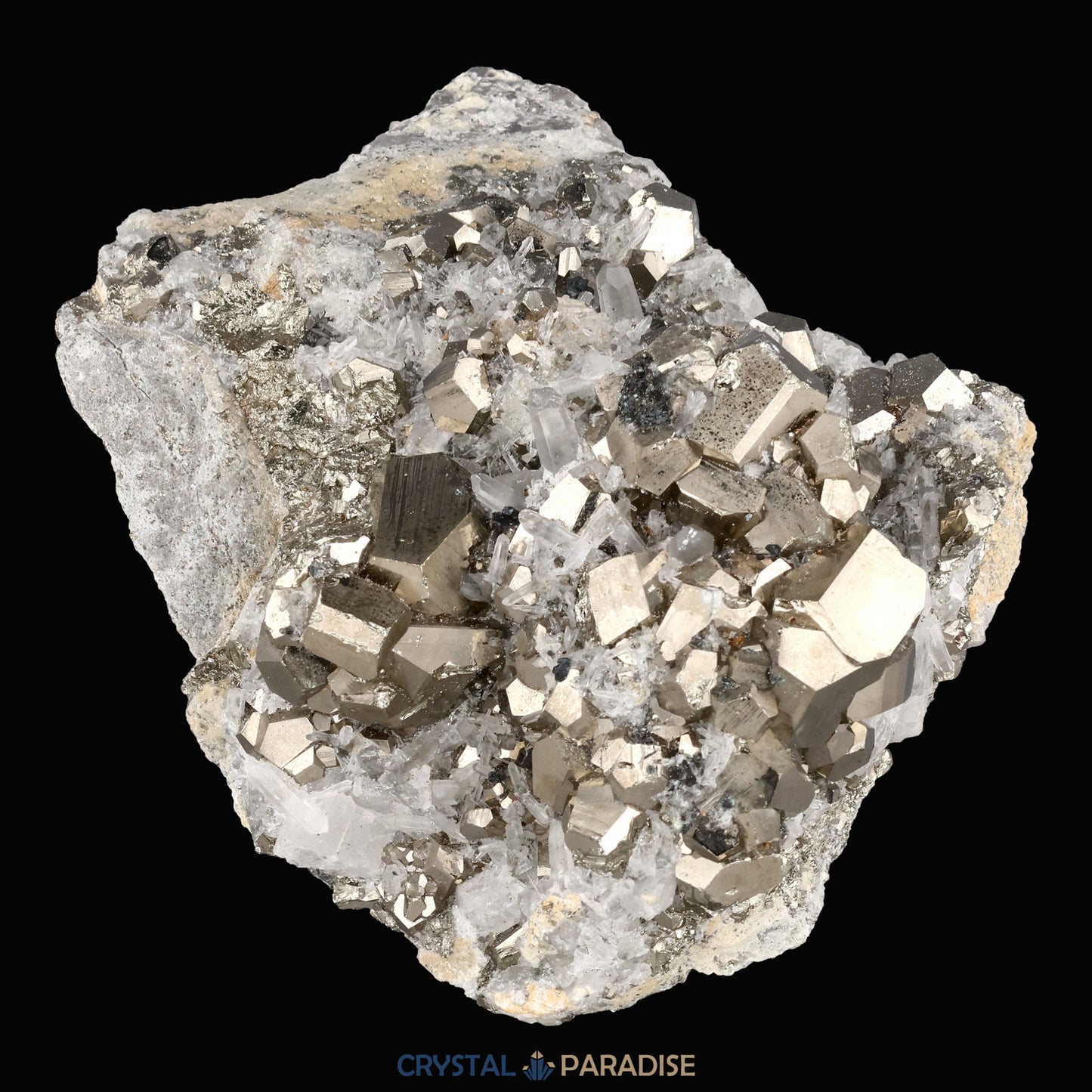 Pyrit an Bergkristall aus Indonesien (727g) - crystal paradise