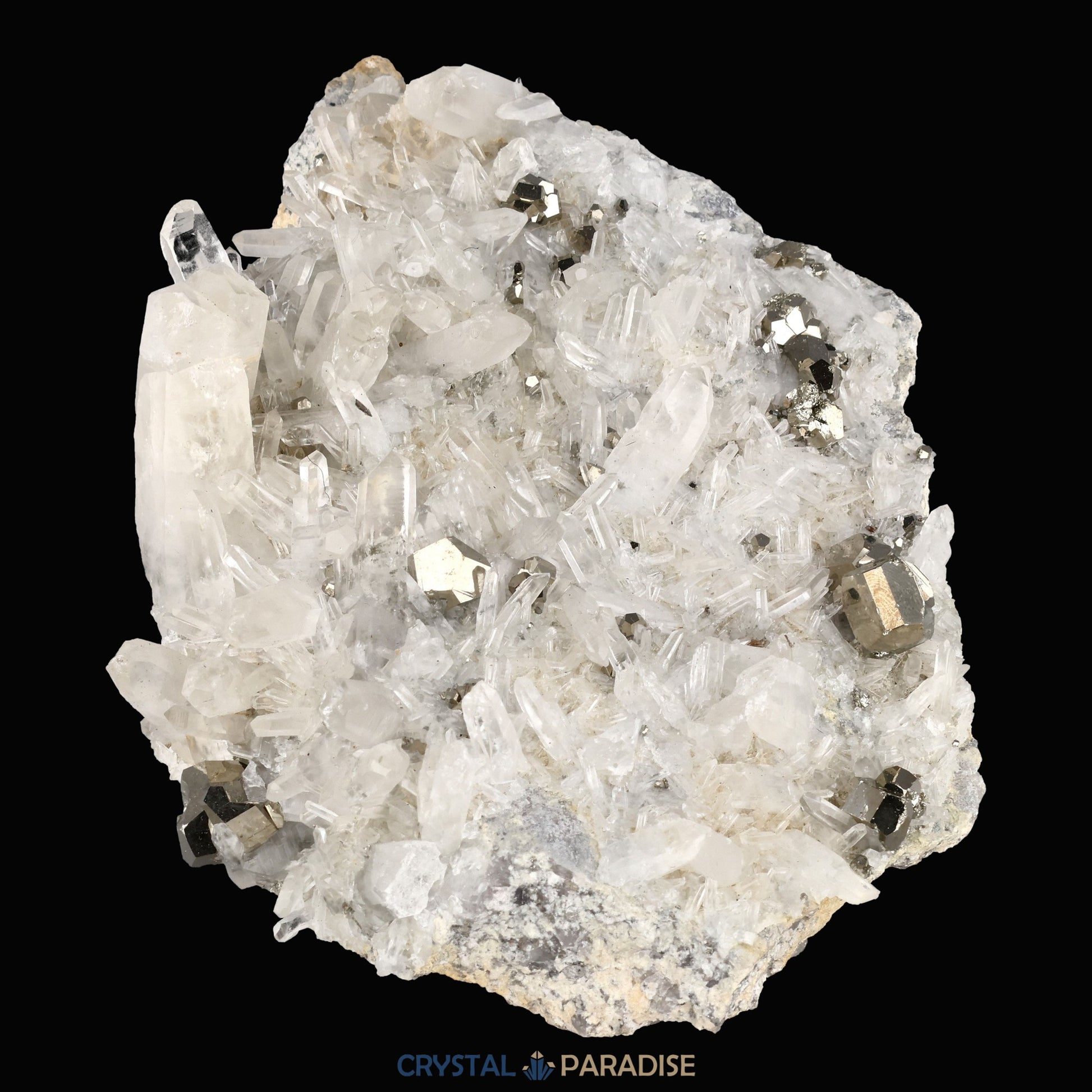 Pyrit an Bergkristall aus Indonesien (2084g) - Grossstufe - Schöne grosse Kristallspitzen und Cubes - crystal paradise