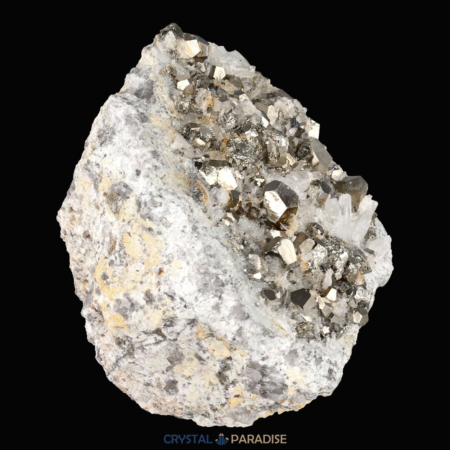 Pyrit an Bergkristall aus Indonesien (365g) - crystal paradise