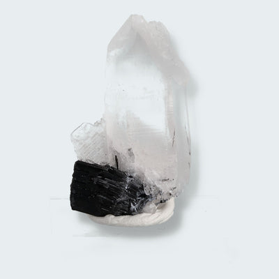 Schwarzer Schörl Turmalin an Himalaya Bergkristall (13g)