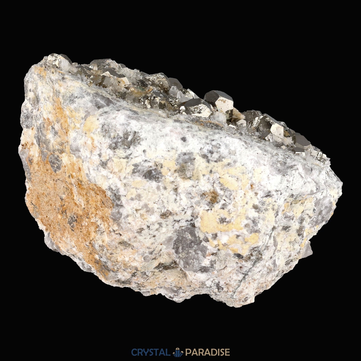 Pyrit an Bergkristall aus Indonesien (365g) - crystal paradise